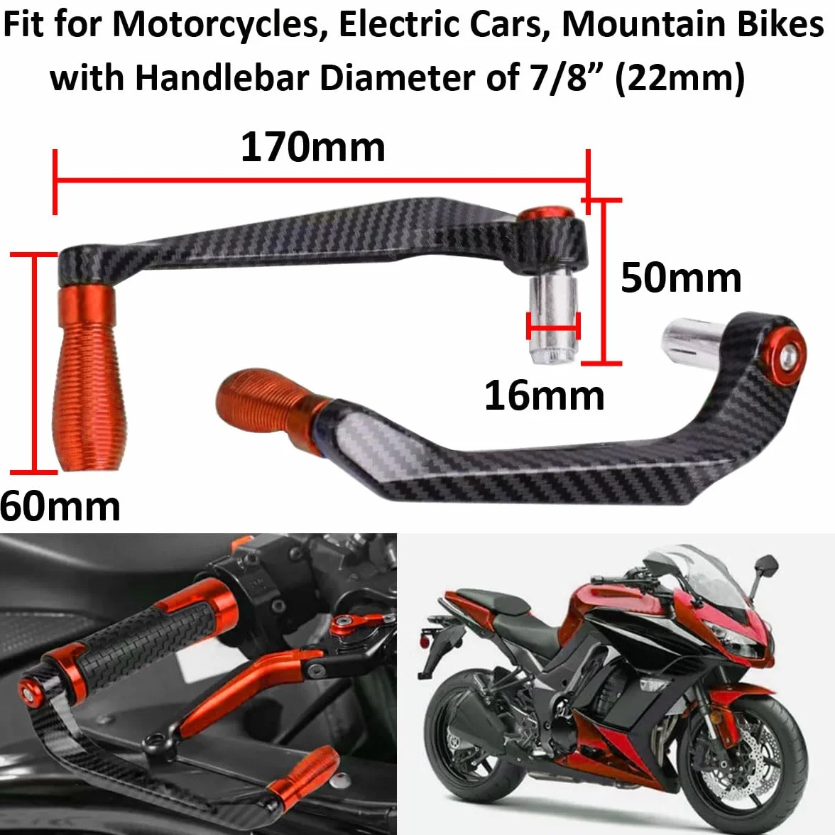 Protectores de Manillar de Motocicleta 7/8 pulgadas Protector de Freno de Manillar de Moto 22mm Freno Palanca de Embrague Protector de Mano de Motocicleta Naranja