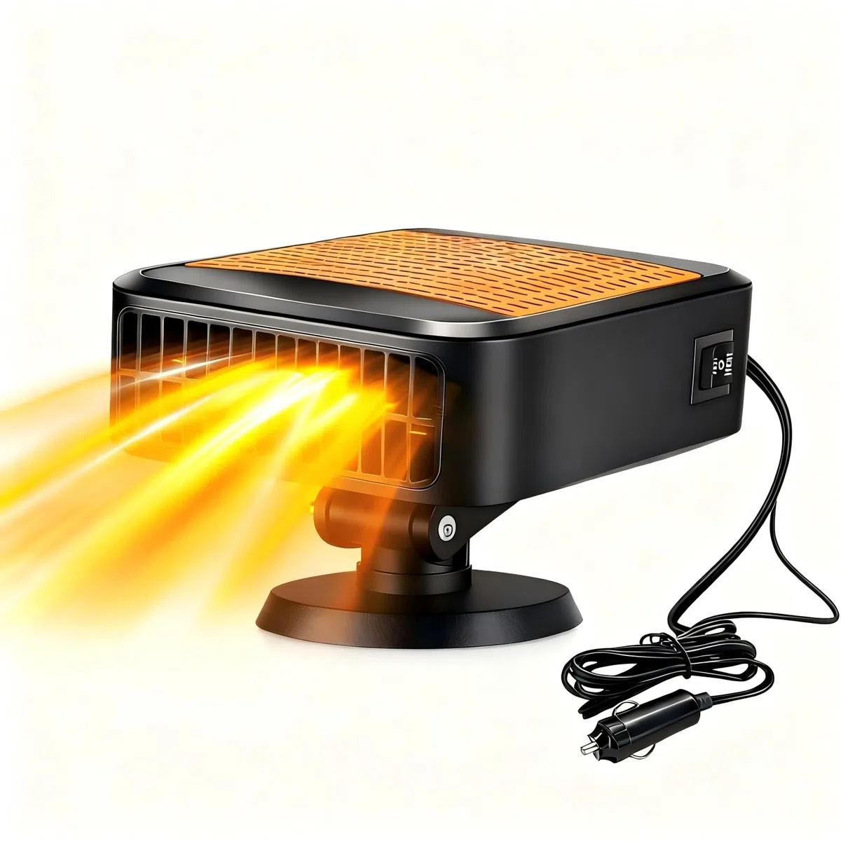 Ventilador portátil para coche, 200 W, descongelador de calentamiento rápido, secador de refrigeración 2 en 1, ventilador de calefacción de rotación de 360°, que se conecta al encendedor de