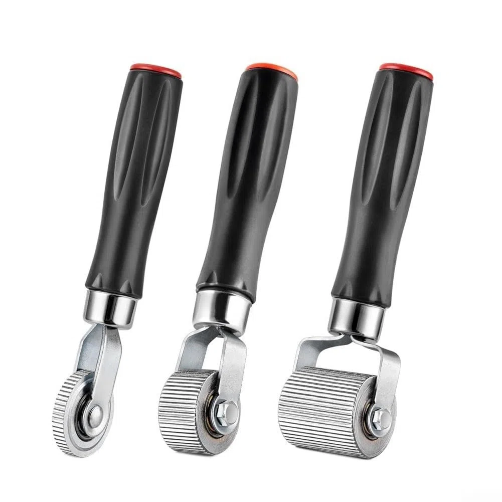 Paquete de 3 herramientas de rodillo de amortiguación de sonido, ruedas corrugadas de metal de 6 mm, 20 mm y 40 mm para alfombrillas de calor de audio de coche, rodamiento de costuras e instalación de