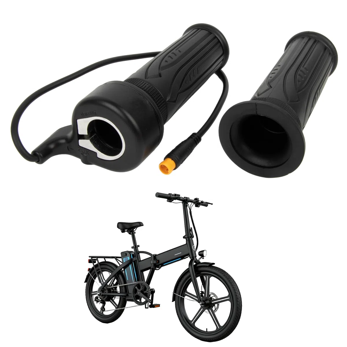 PSLER 20X Acelerador de giro completo para EBike, acelerador de 12V-72V de 3 pines para manillar de 22,2 mm para bicicleta eléctrica, scooter, motocicleta con conector impermeable