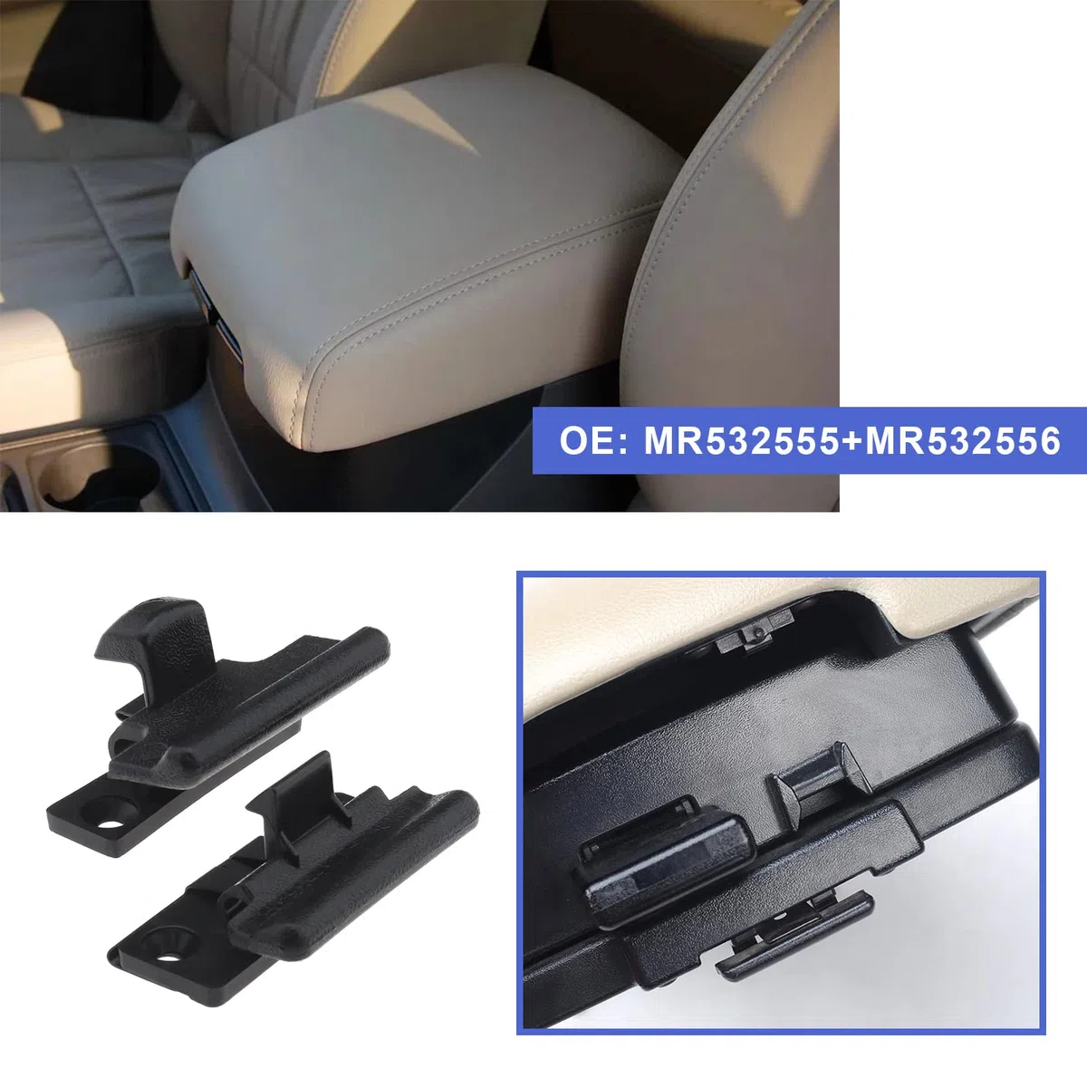 2 Piezas de Repuesto Superior Inferior del Reposabrazos de La Consola Central MR532555 MR532556 Compatible con Mitsubishi Pajero V73 V75 V77 V93 V97 Montero Plástico