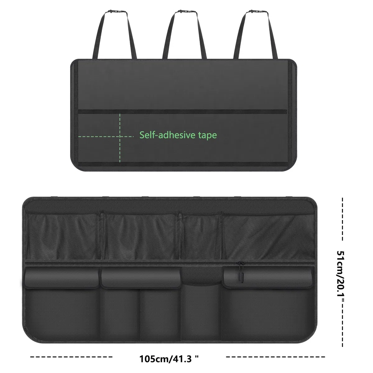 Romon Organizador de Maletero - Organizador de Maletero con Adhesivo de Doble Cara para Arañazos, Plegable, Impermeable, Resistente a la Suciedad con 9 bolsillos, 105x51 Cm, para SUV, Negro