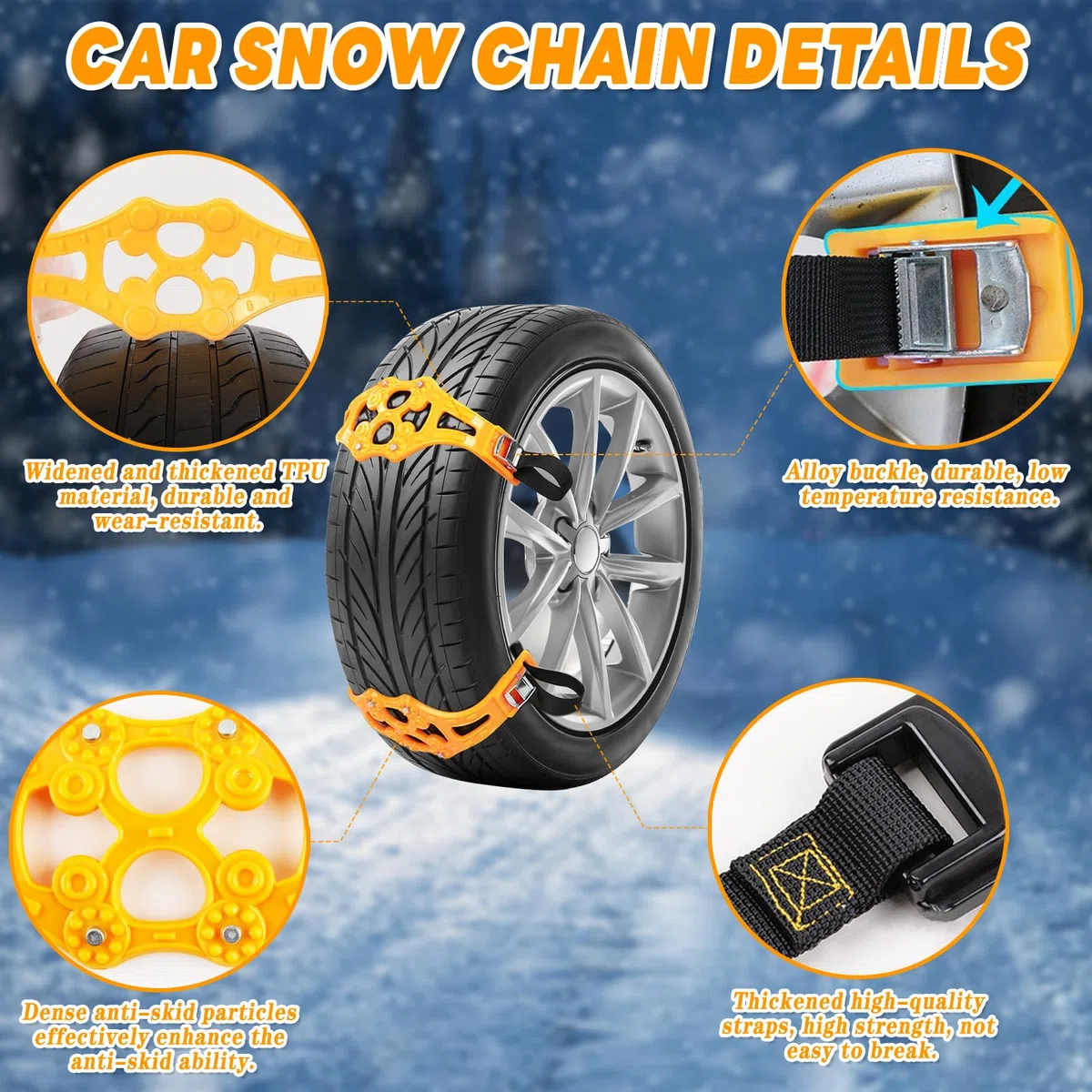 Cadenas Nieve Coche, 2Pcs Cadenas Nieve Neumáticos, Cadenas Universales para Nieve, Adecuado para Neumáticos de 165 a 275 mm de Ancho, la Mayoría de los Automóviles, Camiones y SUV
