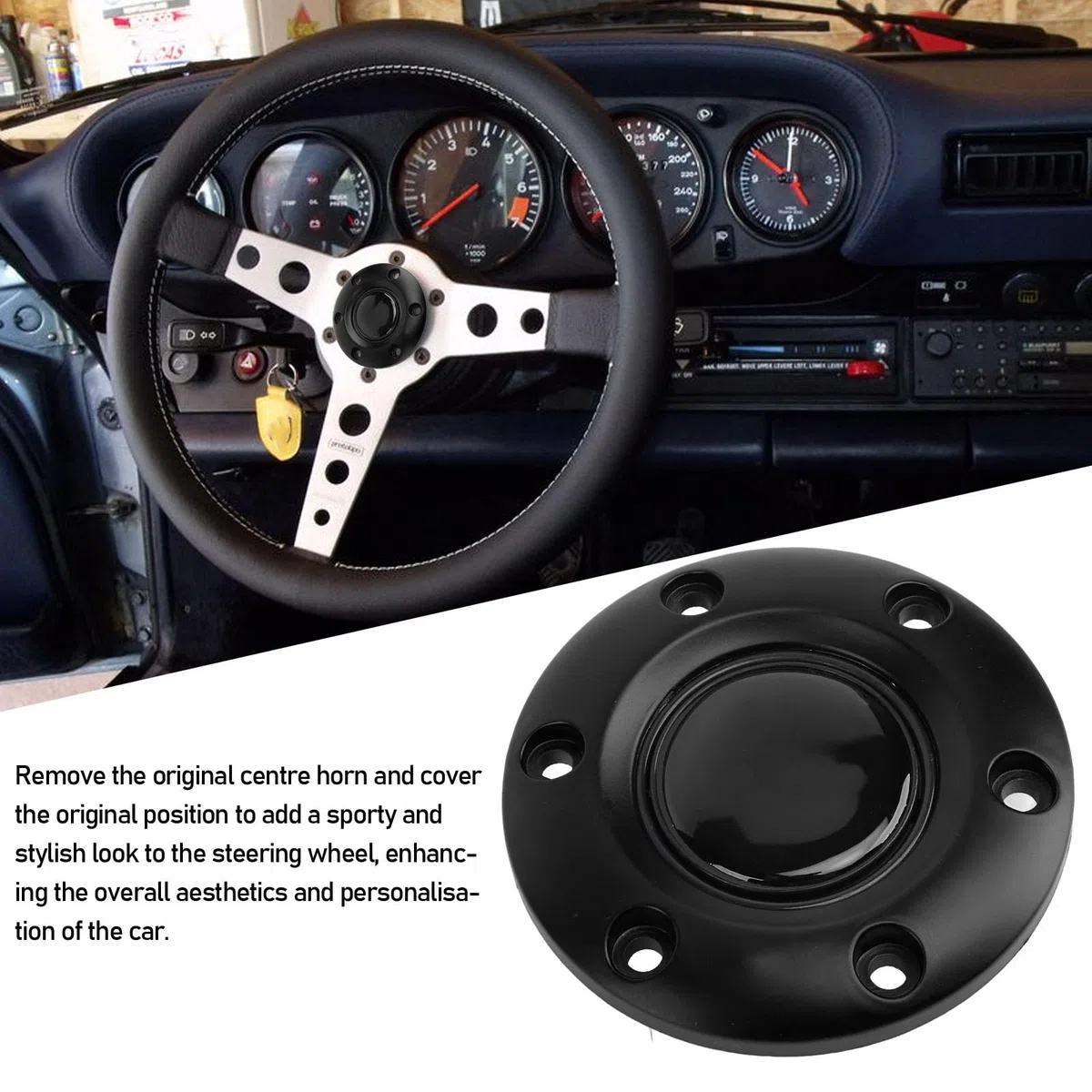 Tapón Central para Volante Cubre Bocina Compatible con Volantes de 6 Orificios Diseño Elegante y Moderno para Mejorar el Interior del Automóvil Fácil Instalación sin Herramientas