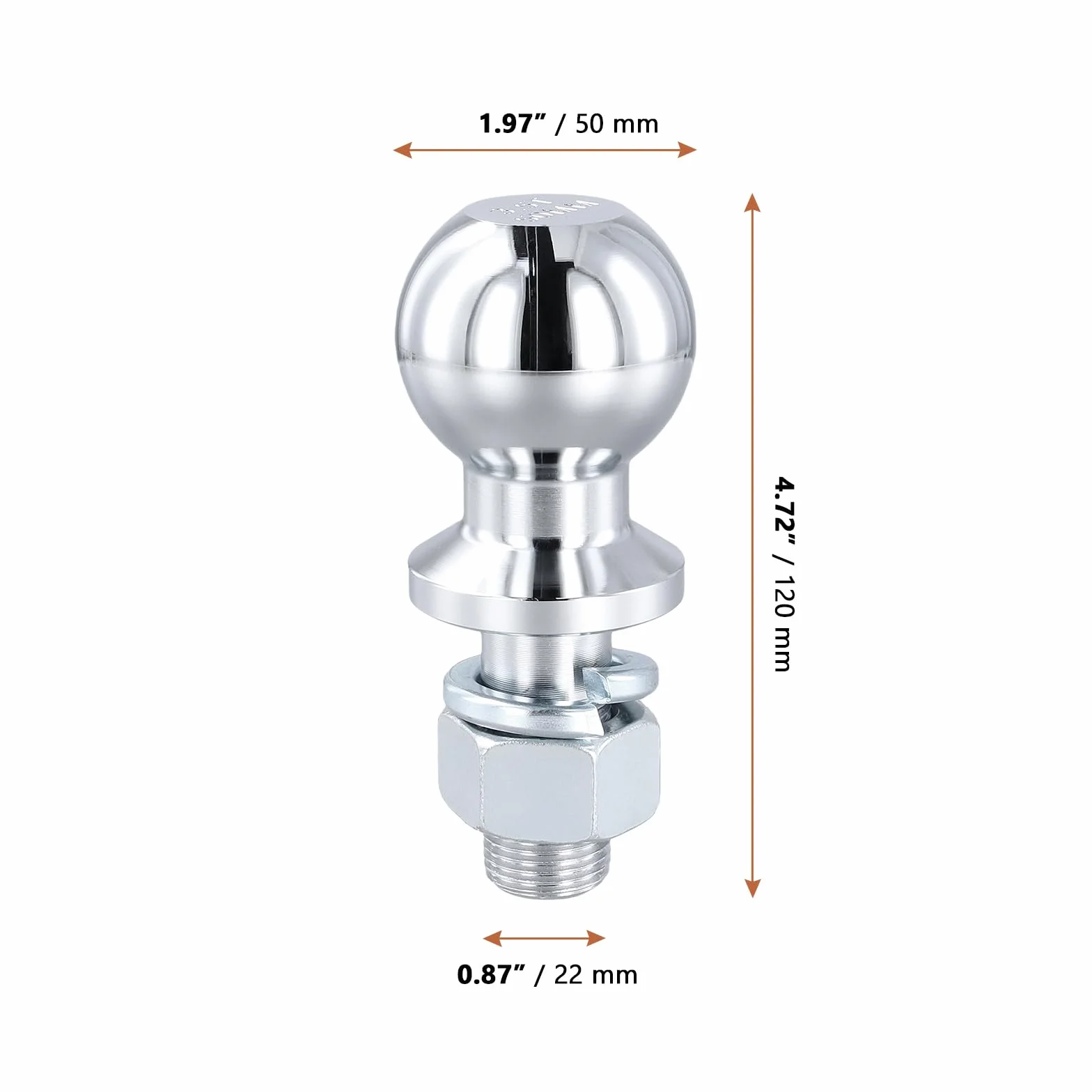 Bola de Enganche de Remolque, 50 mm, Cabezal de Bola 3,5T, riel de Arrastre, Enganche de Remolque, Perno de Cabeza de Bola de 22 mm, riel Recto, Bola de Acoplamiento para Tractor