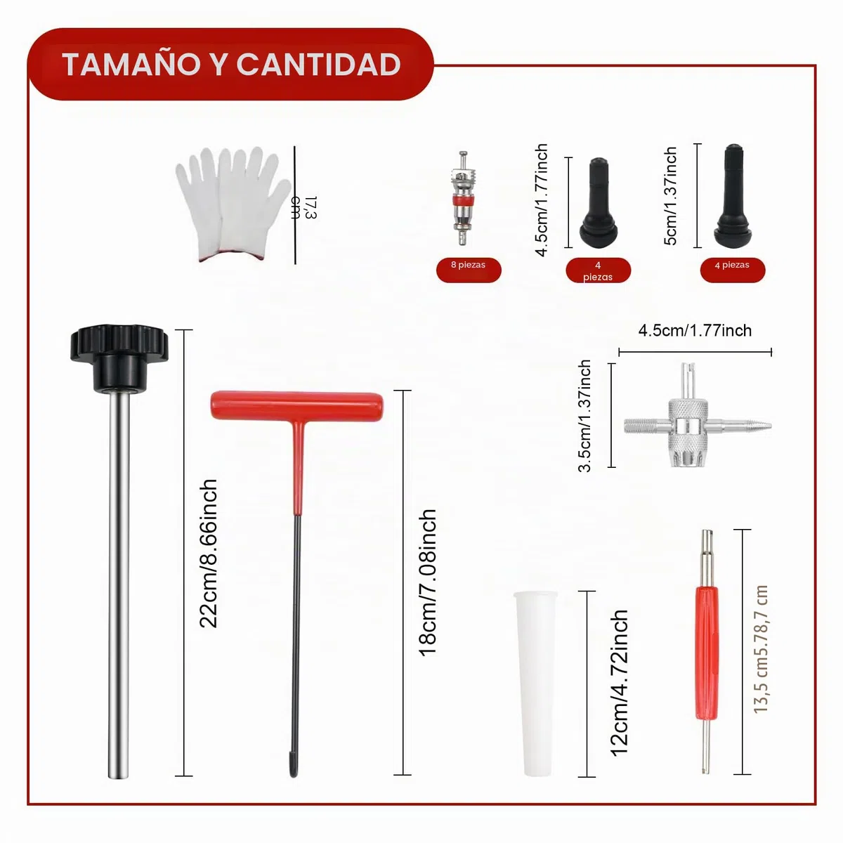 22 Piezas Herramientas para Válvulas de Neumáticos Set,con Válvula de Goma TR413 TR414,Que Incluye Extractor de Válvulas,Herramienta de Gancho,para Coches, Camiones y Motos (Negro y Rojo)