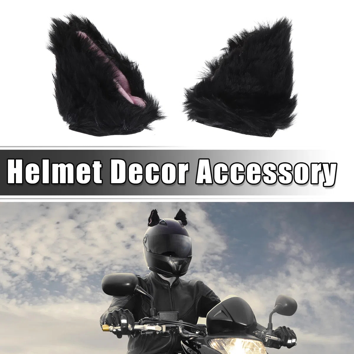 QUARKZMAN 1 Par Motocicleta Peluche Forma Orejas Gato para Decoración Casco Negro Rosa