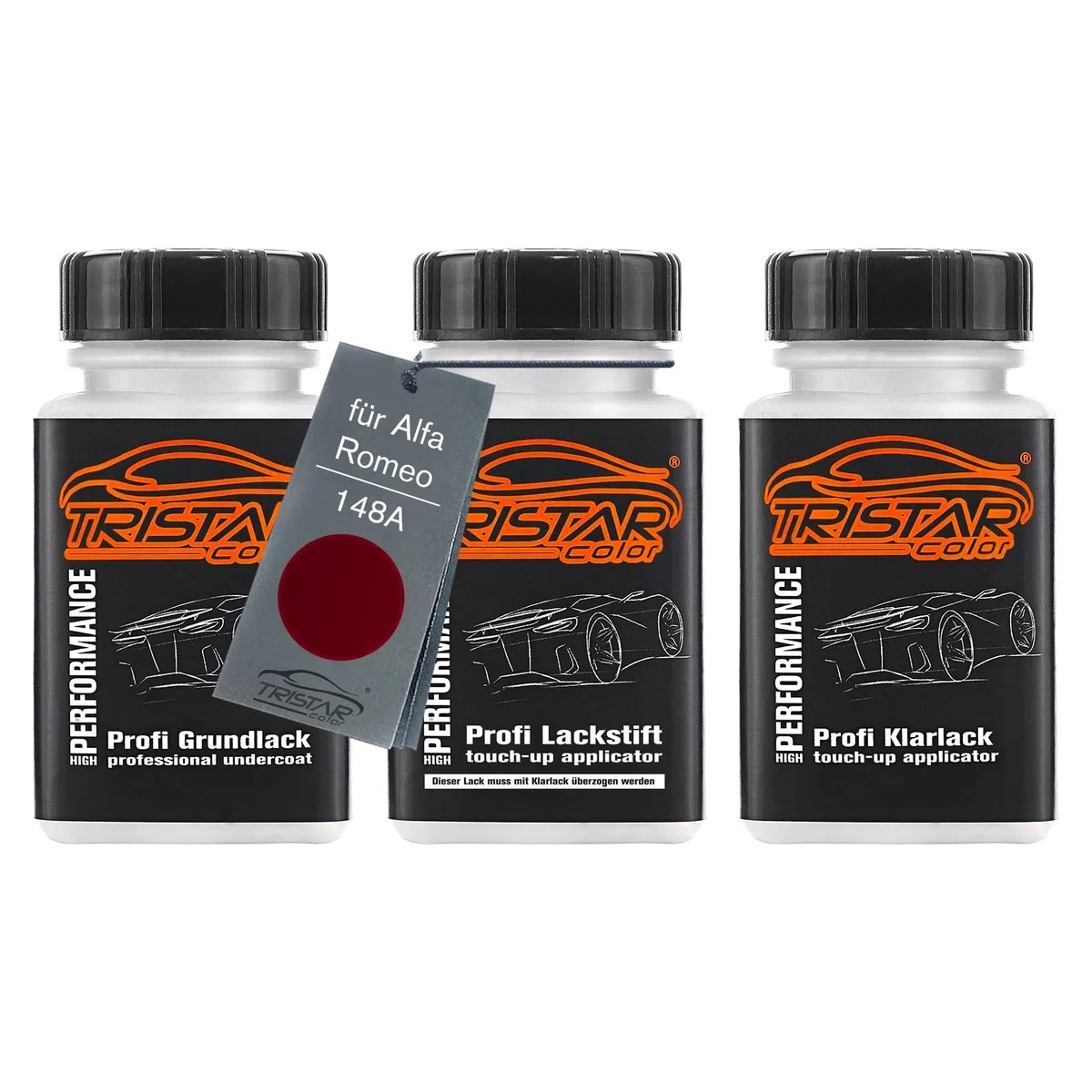 TRISTARcolor Pintura automotriz Set de lápices de retoque para Alfa Romeo 148A Rosso Alfa Perl/Rosso Ciliegia Perl Fondo pintura base pintura transparente 50 ml cada uno