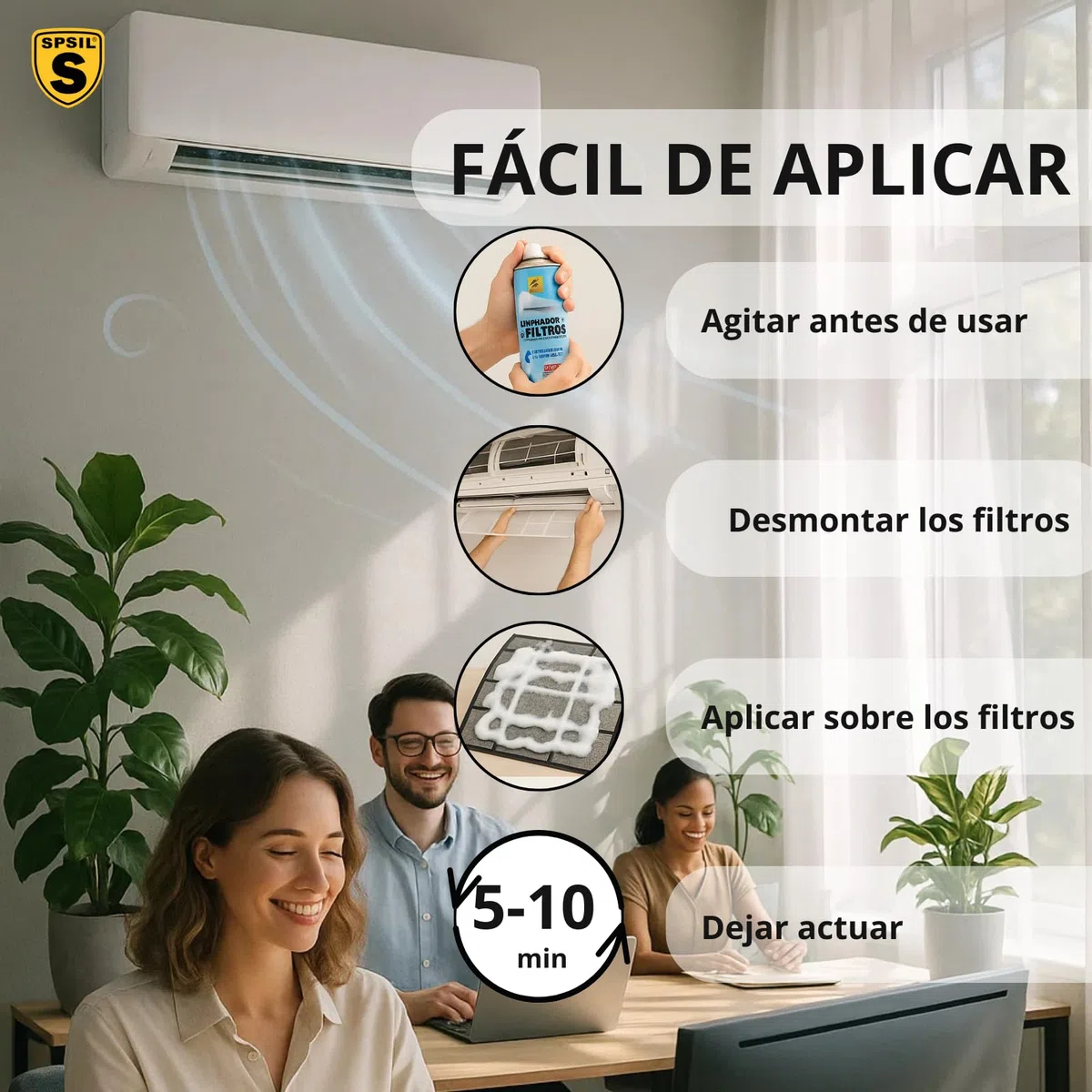 SPSIL Limpiador de Filtros de Aire Acondicionado 400ml - Elimina Moho y Bacterias - Mejora la Eficiencia - Fácil Aplicación