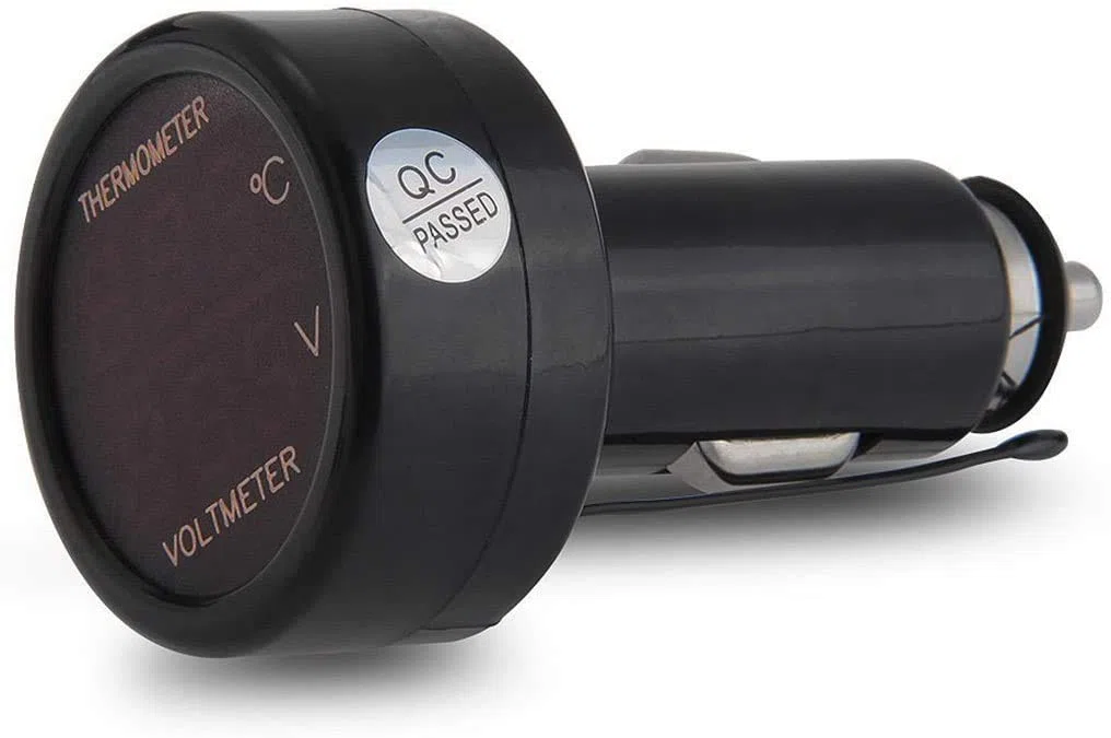 ATEC - Multímetro para toma de mechero de coche, moto, barco y camión (2 en 1 Volt/Temp)