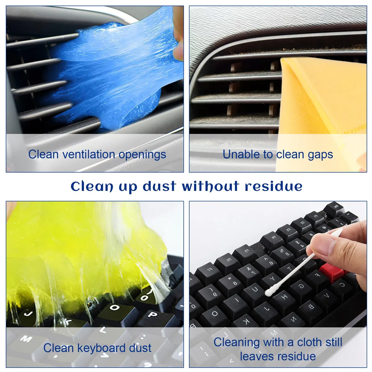 dellyy Limpiador de gel para coche, 4 unidades, limpiador universal para teclado, limpiador de polvo para teclados de ordenador portátil, PC, orificios de ventilación de coche, cámaras, impresoras