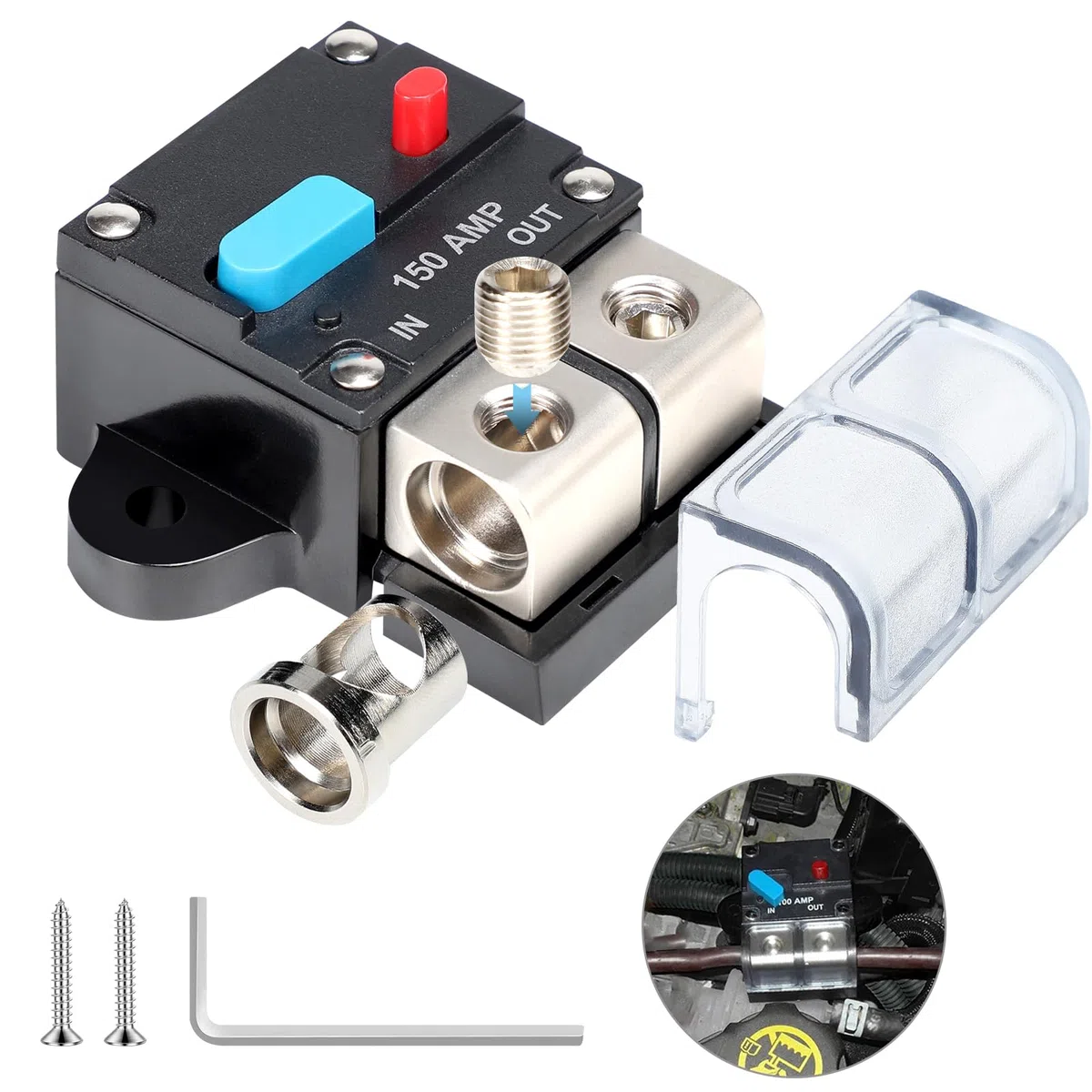 150 A Disjoncteur à réarmement automatique 12V / 48V Disjoncteur à réarmement automatique DC 12V-48V Disjoncteur de tension audio étanche Réarmement manuel pour voiture Automobile Marine RV C