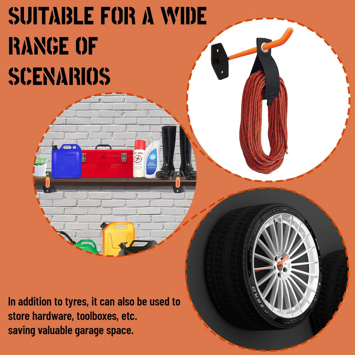Juego de 4 soportes de pared para neumáticos, soporte para llantas, soporte para neumáticos de coche, soporte para 4 neumáticos, soporte para 4 neumáticos, soporte de pared, incluye