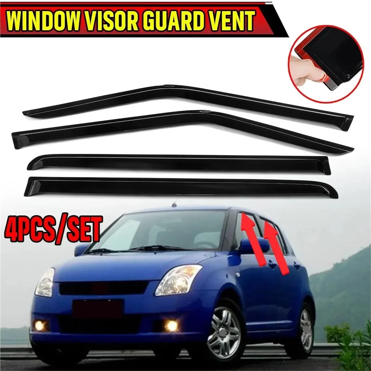 Deflector Viento ventanilla Deflector De Ventana Lateral Coche, 4 Uds. para Swift 2005-2011, Protección contra El Viento, Sol Y Lluvia, Visera, Toldos Ventilación, Refugios