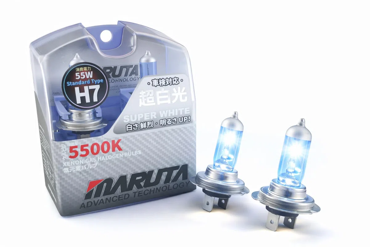 MARUTA SUPER WHITE H7 55W lámpara halógena para faros, luz de cruce, 5500 K efecto xenón, vidrio cuarzo duradero, homologación ECE