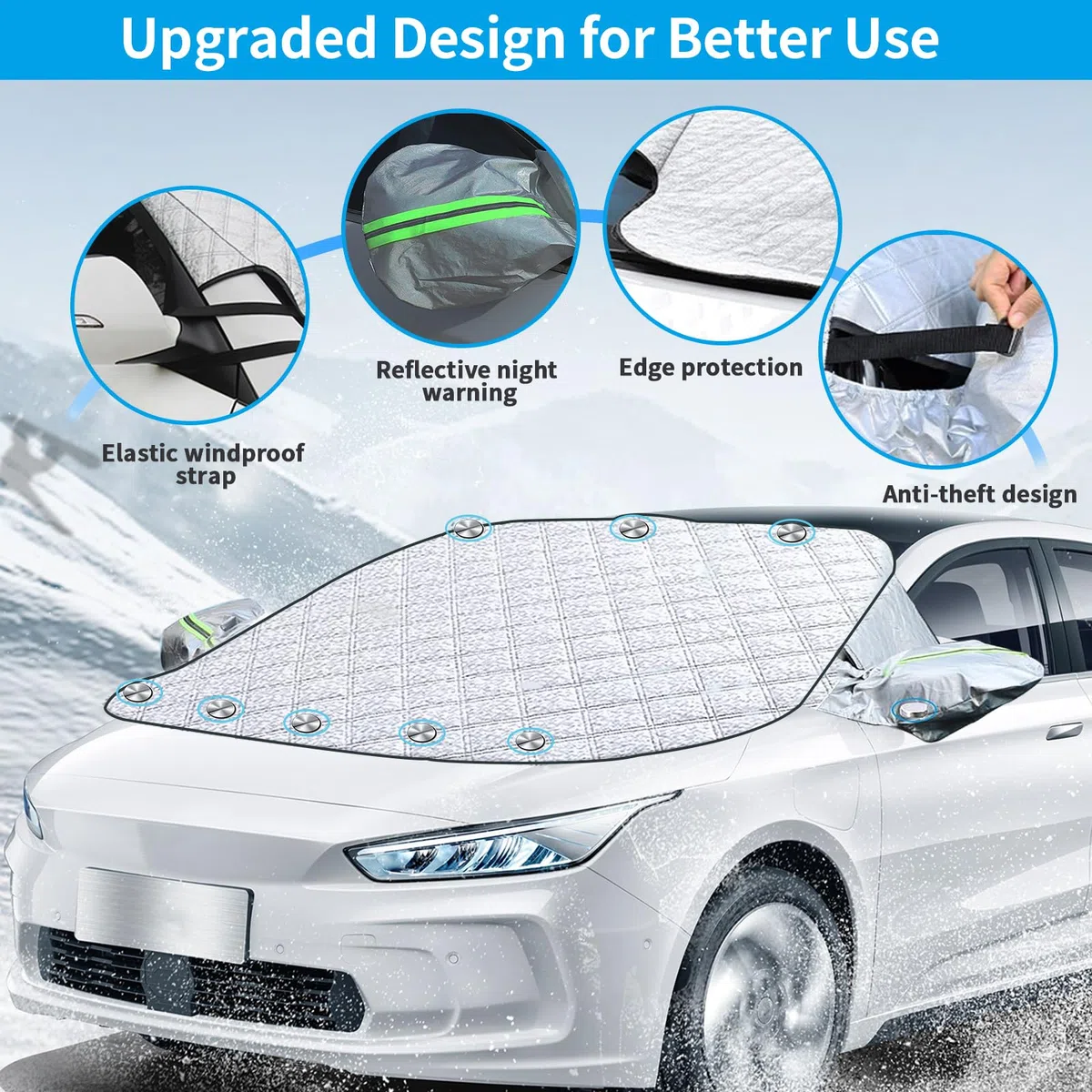 Protector para Parabrisas, Protector Parabrisas Hielo con 10 Magnético, Cubierta Magnético para Parabrisas de Coche Plegable Invierno, Protege de Hielo, Nieve, Rayos UV, Sol y Lluvia, (220x155x128cm)