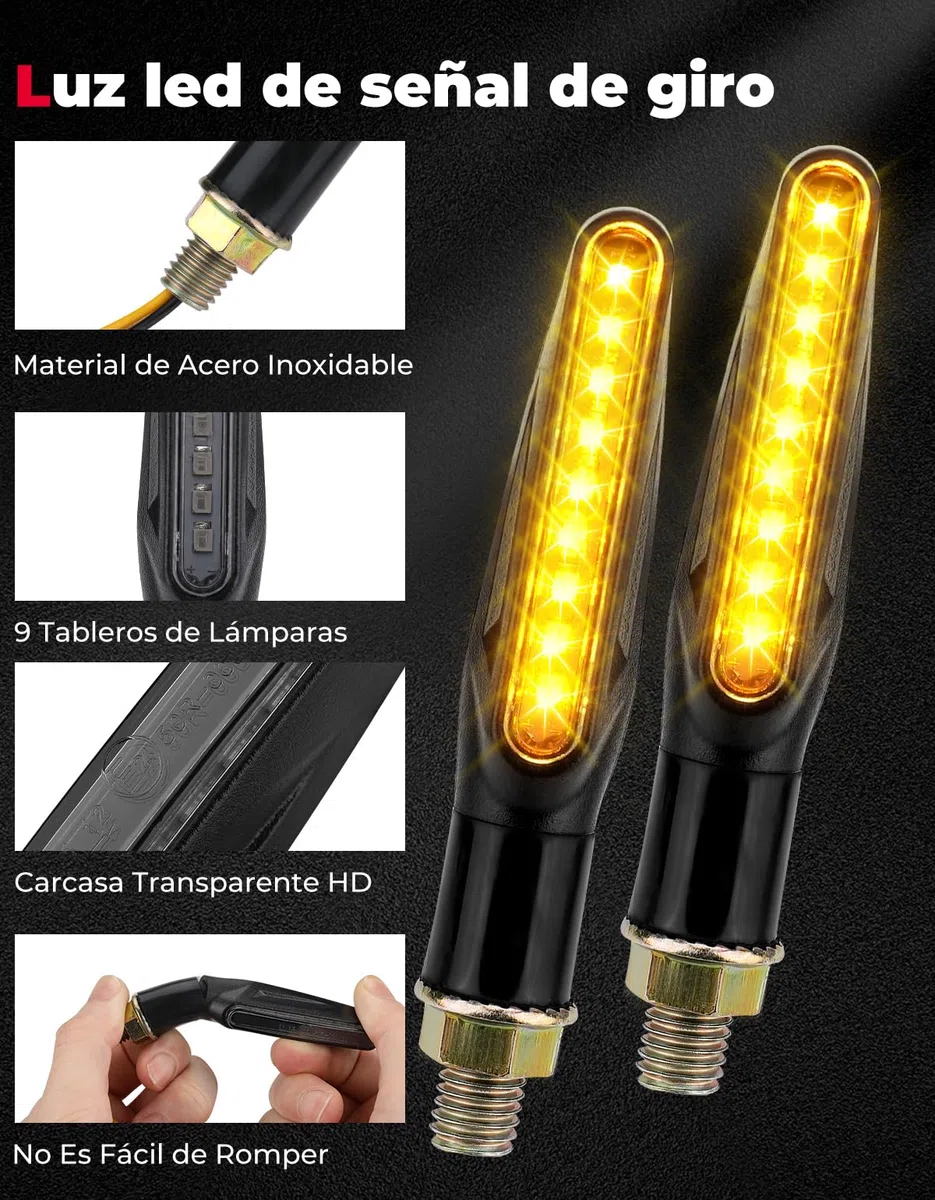 KEMIMOTO E24 Intermitentes Homologados, 4 PCS Universal Faros Led Secuencial 12V 9 LEDS Cuentas, Tuerca M10 Lámpara Indicador Señal Giro Impermeable IP67 para Motocicleta Cruiser Scooter