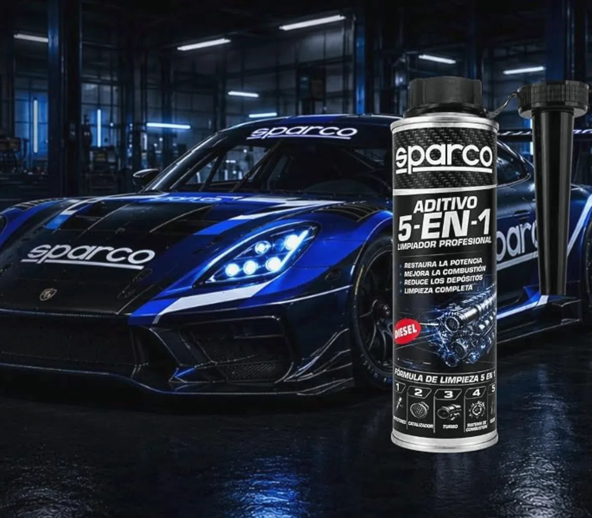 Sparco Aditivo Diesel 5 en 1 Profesional 300ml – Limpiador Completo de Inyectores, Turbo, DPF, Válvula EGR y Admisión – Reduce Consumo y Emisiones – Mejora Rendimiento del Motor