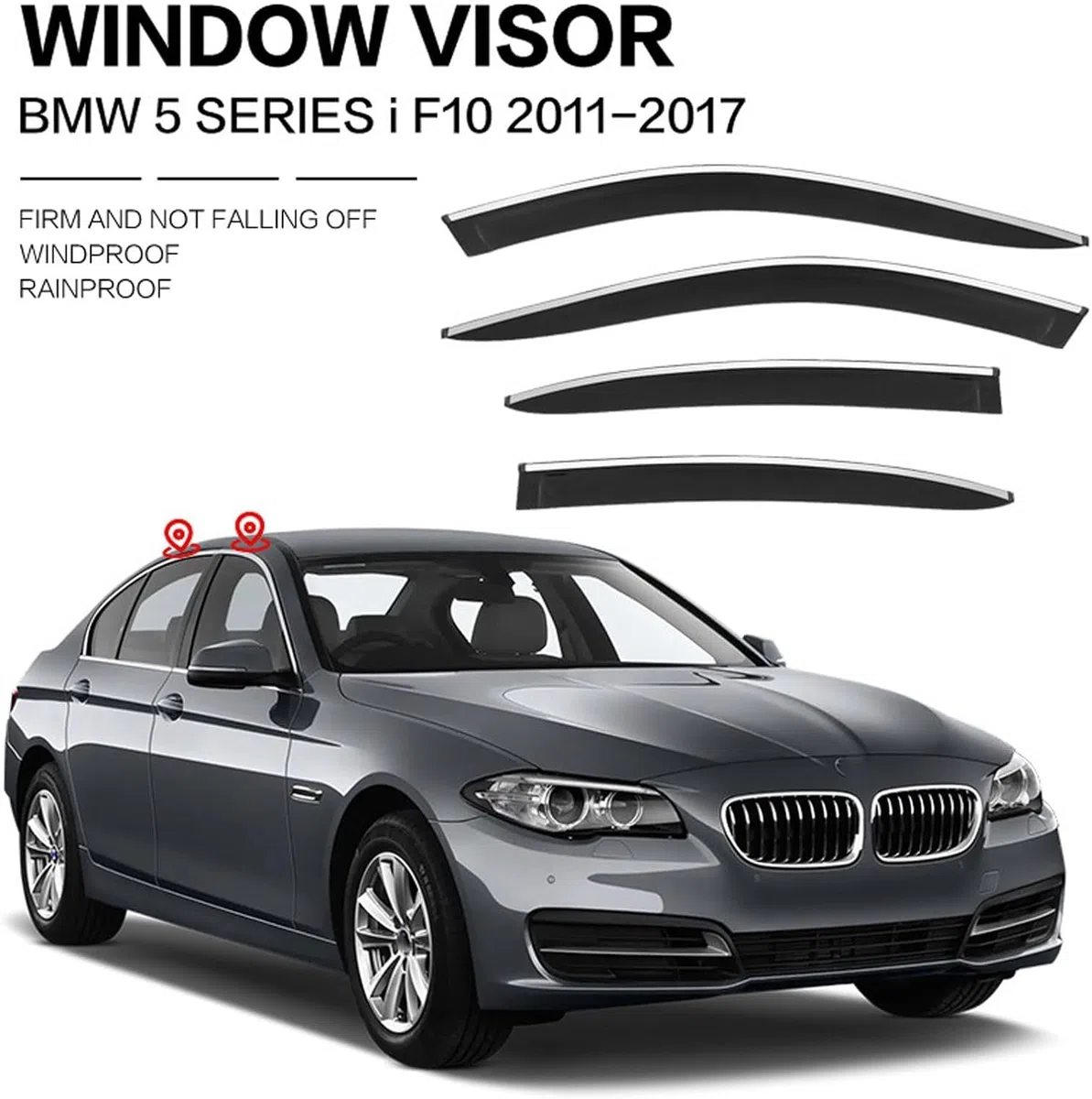 4 Piezas Deflectores de Viento Coche, para BMW 5 Series i MK6-F10 2011-2015 2016 2017 Ventana Lateral Viseras Solares Deflectores de Aire Accesorios,A