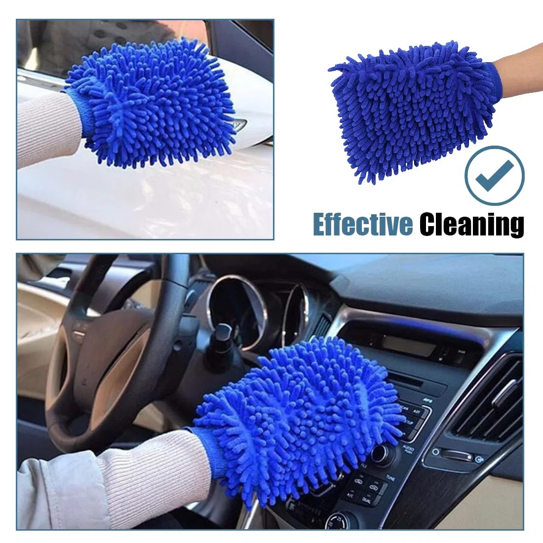EIHI 2 Piezas Guante de Lavado de Autos, Esponja de Lavado de Autos, Guante de Lavado de Accesorios para Autos, Guante de Limpieza de Autos Antiarañazos, Guante de Chenilla de Doble Cara