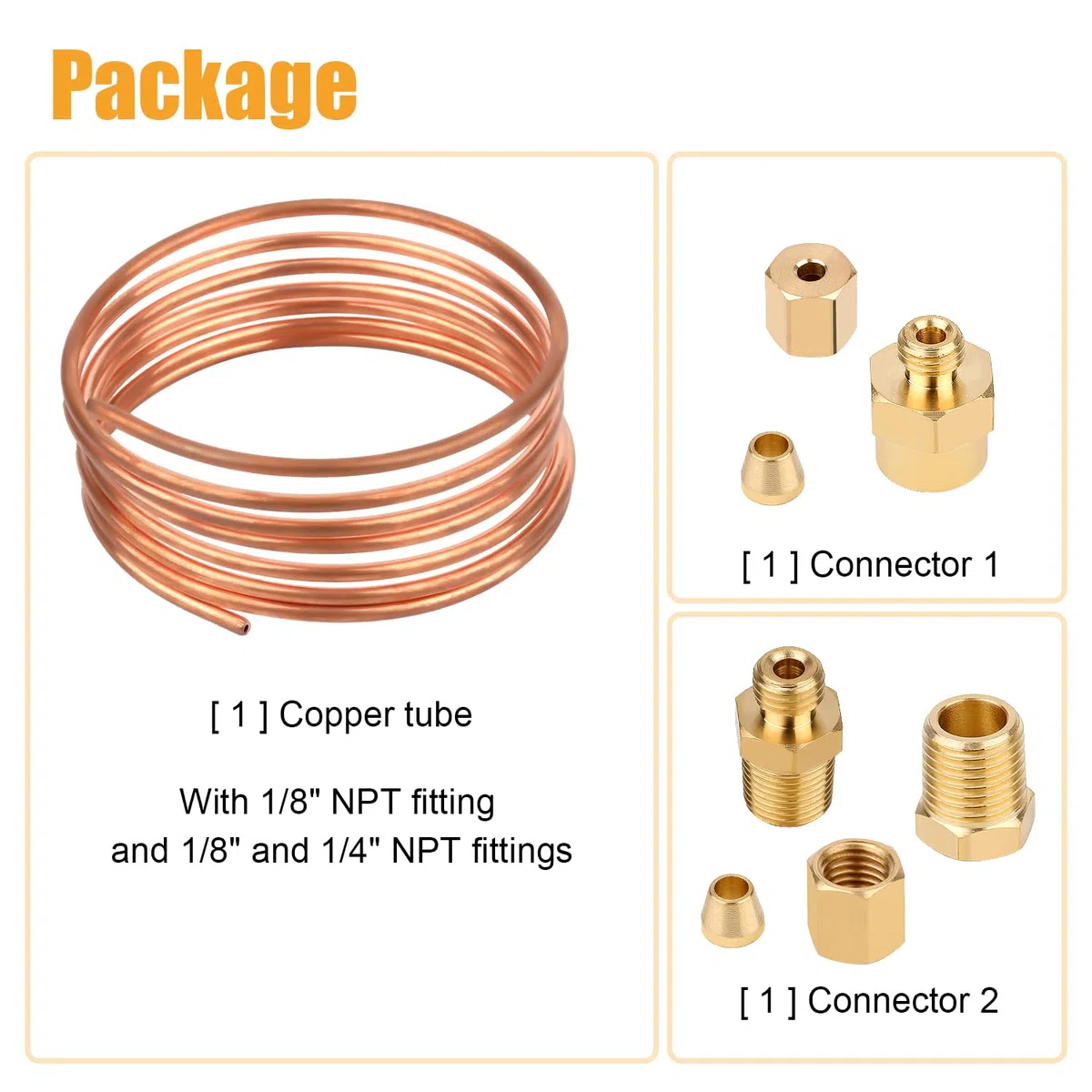 Kit de Tubos para Manómetro de Presión de Aceite de 72'', Kit de Manómetro de Presión de Aceite Mecánico Piezas de Latón con Rosca Exterior Juego de Tubos de Cobre y Piezas Roscadas