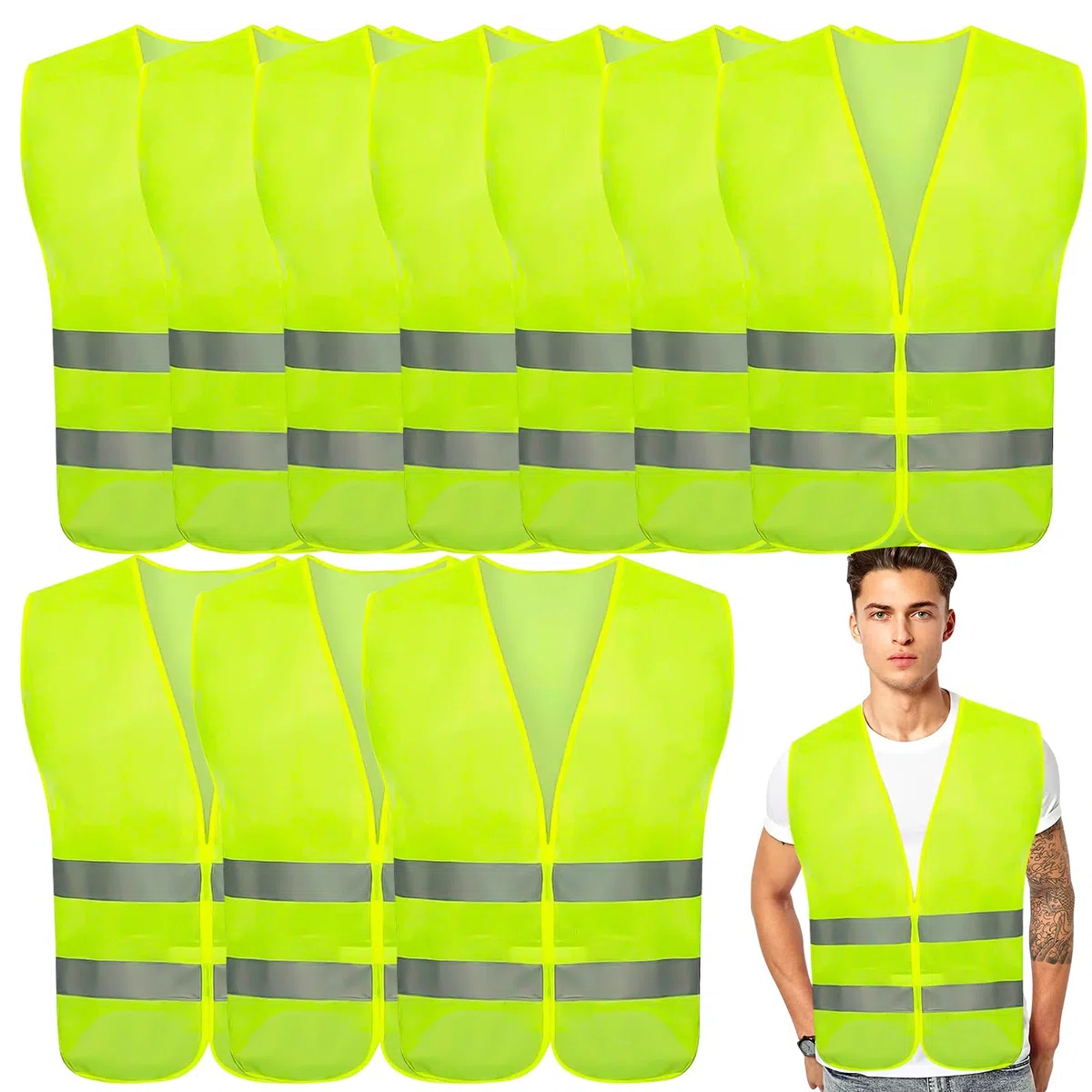 2 Pcs Amarillo Reflectante Chaleco de Seguridad, Amarillo Chaleco de Alta Visibilidad, Unisex, Motocicleta Bicicleta Correr Chaleco de Seguridad (2)