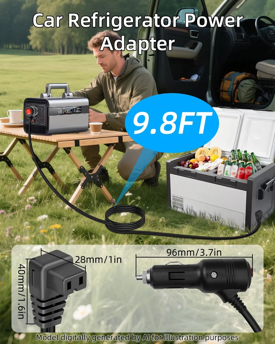 GELRHONR Cable de alimentación DC para refrigerador portátil de Coche 12V, Cable Resistente 14AWG, Enchufe de mechero a Corriente DC 12V para neveras portátiles (3m/9.8pies)