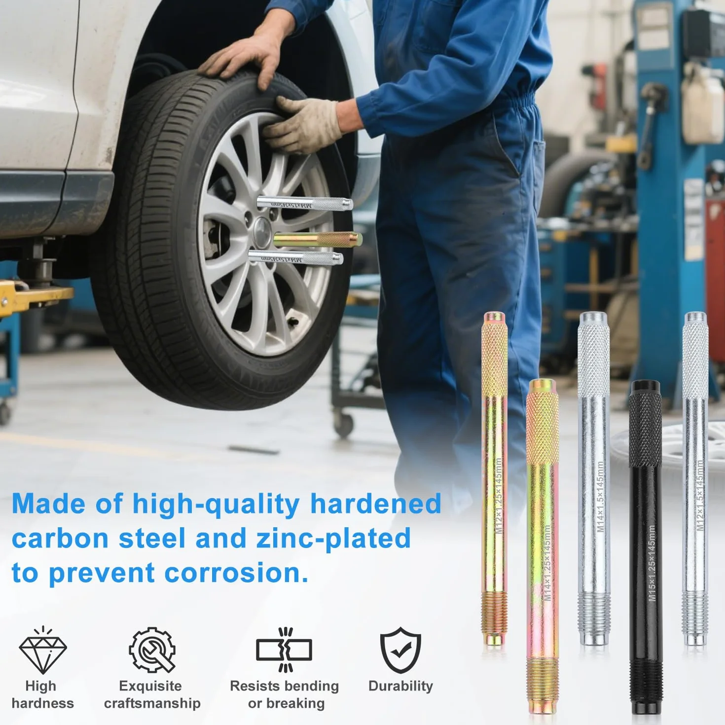 Ayuda Montaje Ruedas Pasador de Guía de Rueda 8PCS M12x1.5 M12x1.25 M14x1.5 M14x1.25 Herramienta de Guía de Pasador Perno Universal De La Alineación Compatible con Vehículos Europeos