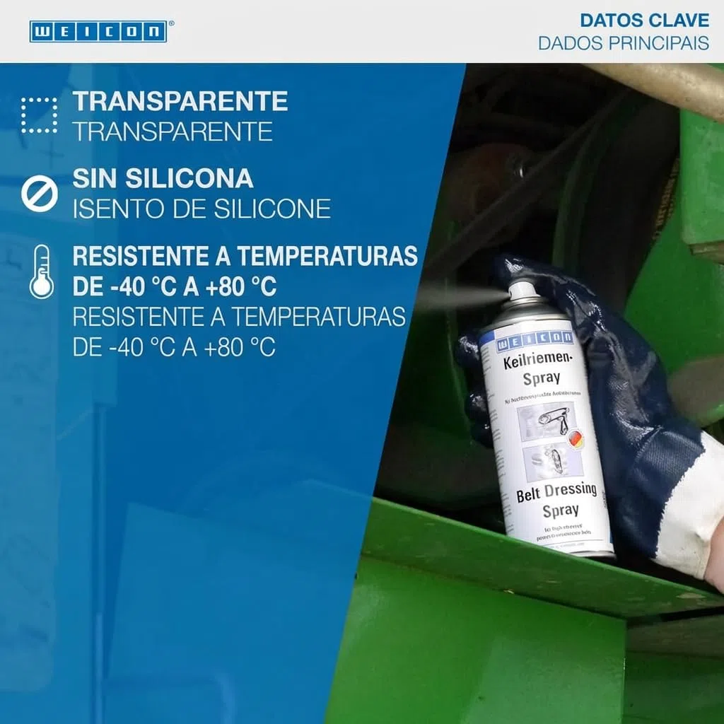 WEICON Spray para Correas | 400 ml | Para correas de transmisión de servicio pesado | Transparente