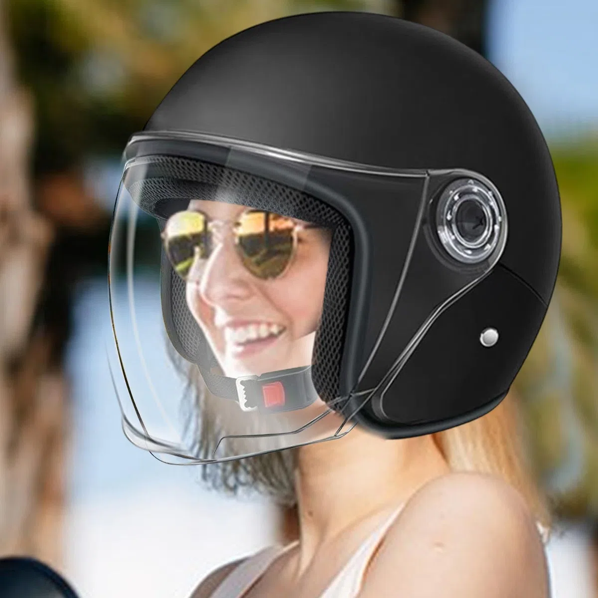 Casco ciclomotor media cara | Casco moto media cara | Cascos protectores montar caballo eléctricos transpirables con visera | Cascos motocicleta montar aire libre Equipo protección para desplazamiento