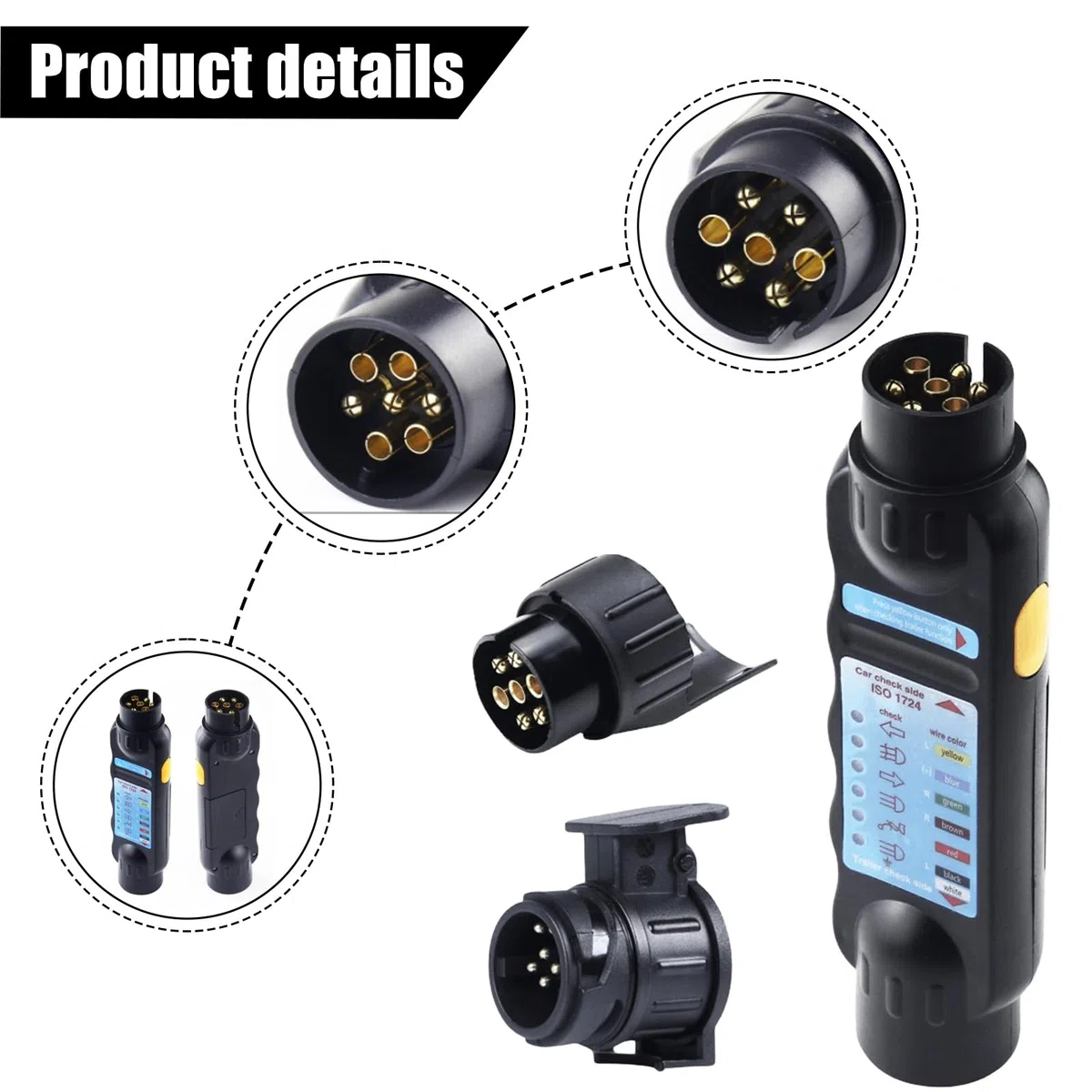 Comprobador de remolque de 7 pines, dispositivo de prueba, enchufe de remolque, conector con 13 a 7 pines y adaptador de 7 a 13 polos para iluminación de remolque de coche de 12 V, solución de