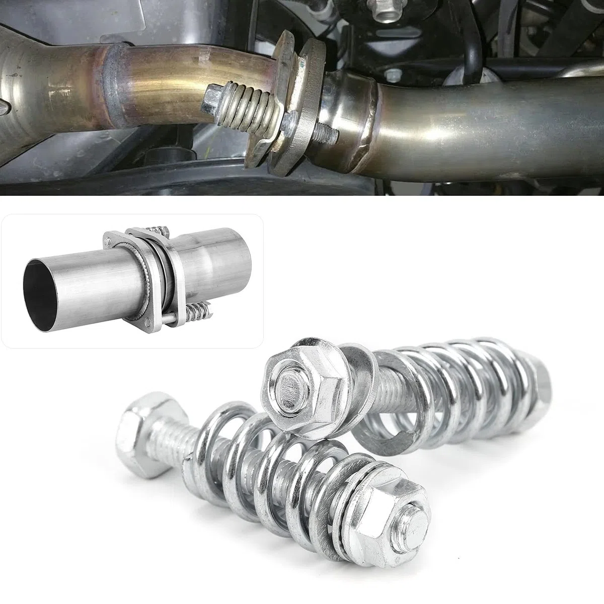 Akozon Kit de Reparación de Escape de Metal de 8 Piezas con Pernos, Tuercas, Resortes, Juntas y Accesorios Automotrices de Acero