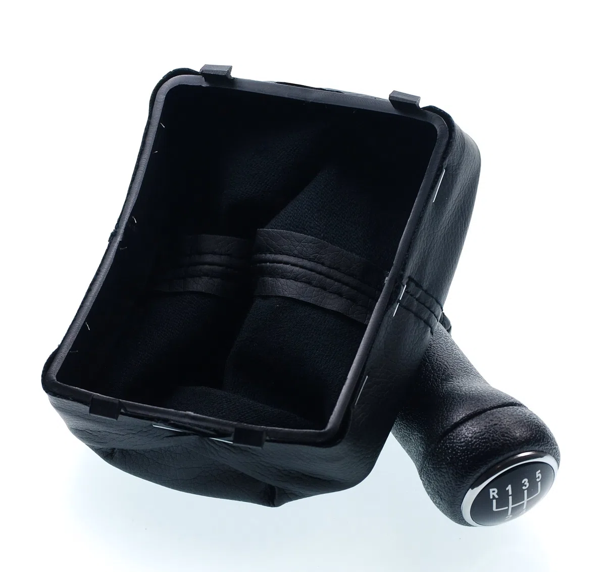 Pomo palanca de cambios y Funda palanca de cambios para VW Polo 4 9N 2001-2009 - 5 velocidades marchas - con Marco - negro - para transmisión manual - fuelle palanca de cambios - (A255)