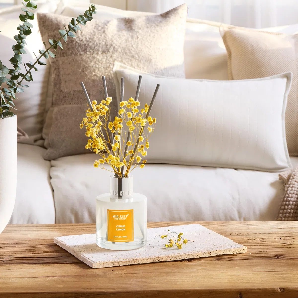 Airkeep Difusor de Aromas Citrus Lemon, Ambientador Hogar con 8 Varillas Ambientador, Difusor de Fragancia