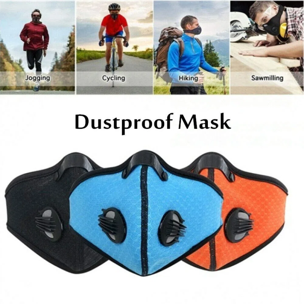 Riloer Máscara antipolvo, máscara facial con filtro de polvo para ciclismo, motocicleta, motocicleta, bicicleta, máscara anticontaminación, filtro antipolvo de media cara, azul