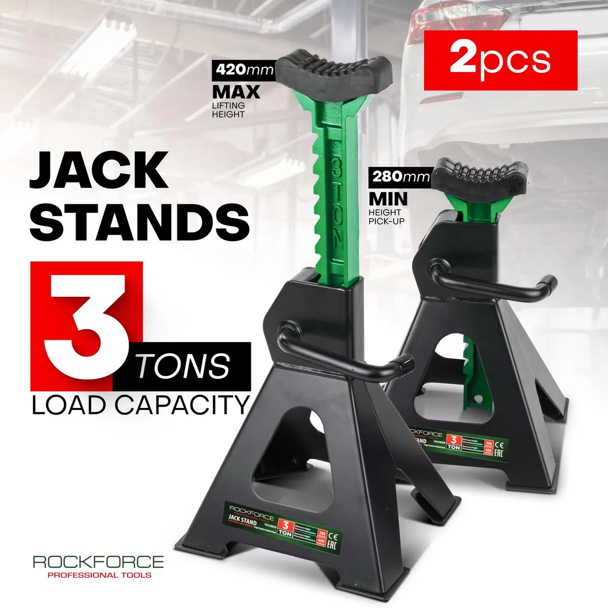 Reposapiés para coche(3TONNES-420max) - Soportes de gato estabilizadores, juego de 2 - Altura de elevación 280 mm - 420 mm. Elevador de coche - Soportes para automóviles 3 toneladas, total 6 toneladas