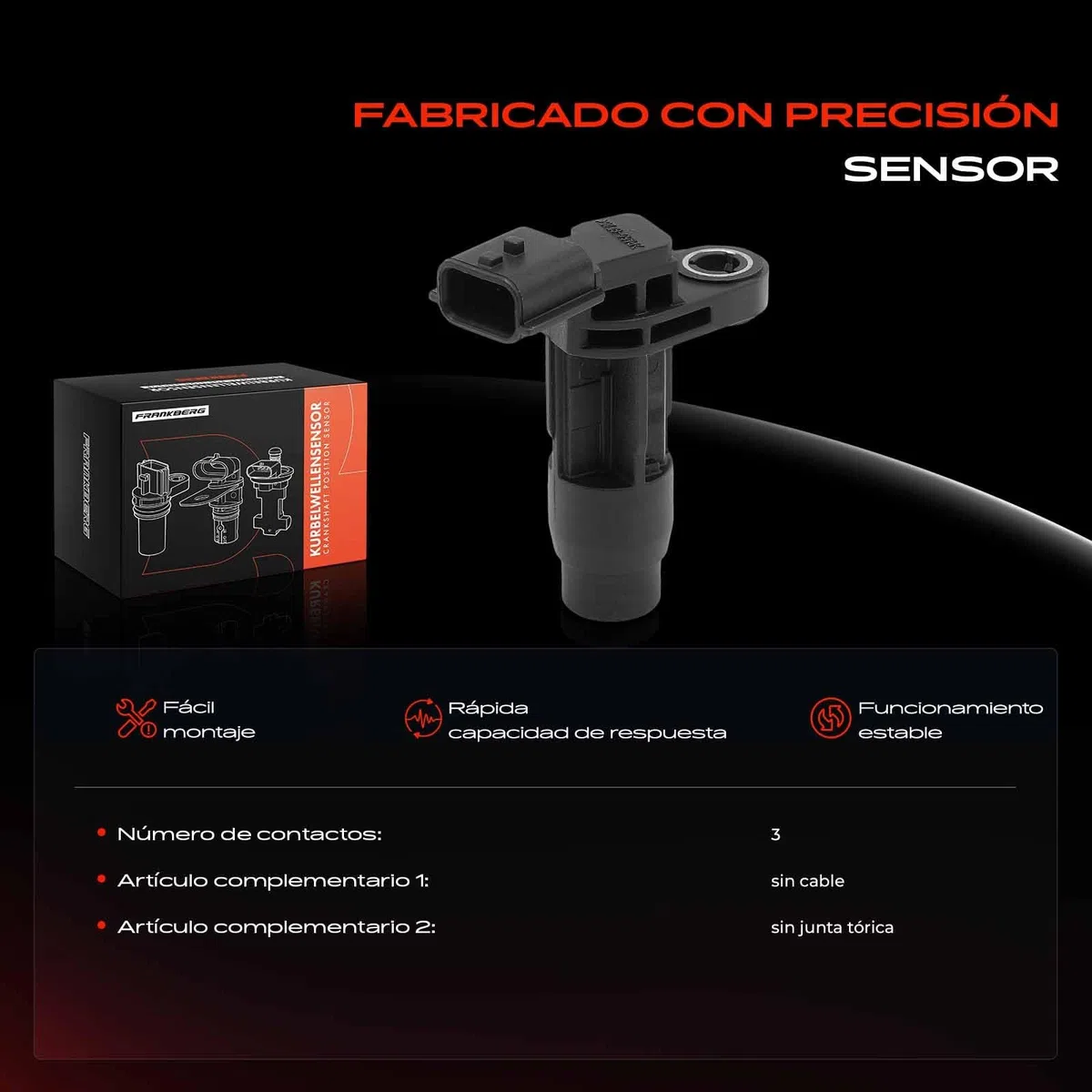 Frankberg Posición del cigüeñal Sensor del cigüeñal 3-Polos Compatible con S.a.n.d.e.r.o II C.a.p.t.u.r I H5 J5 Qashqai II SUV J11 J11 Twingo III BCA BCM Logan MCV II Replace# 871166