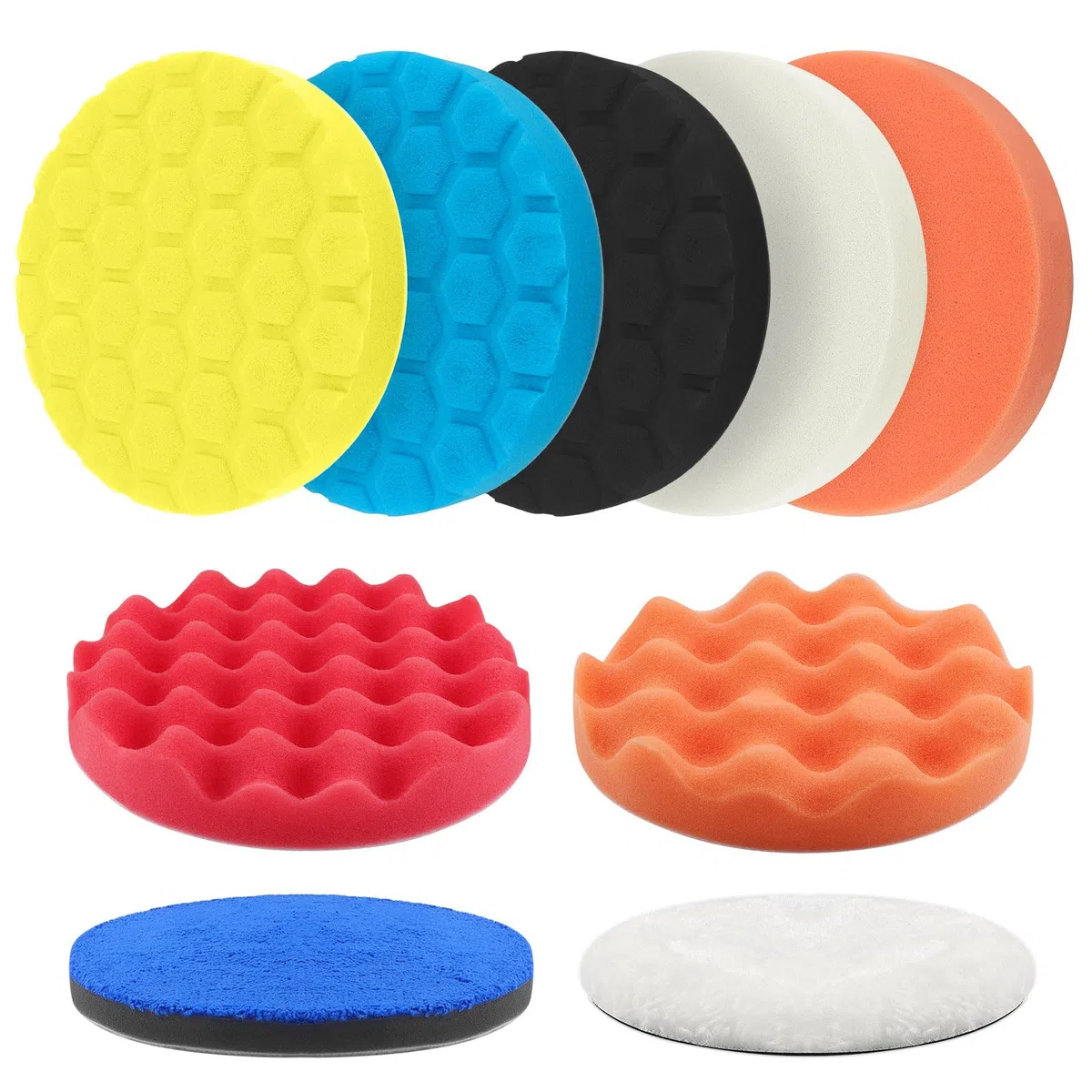 9 Piezas Almohadillas de Pulido 150mm Kit de Esponjas de Pulido Esponjas Planas para Pulido Spugna a Nido d’Ape e Ondulata 150mm Esponja de Pulir para Coche para máquina de pulir excéntrica