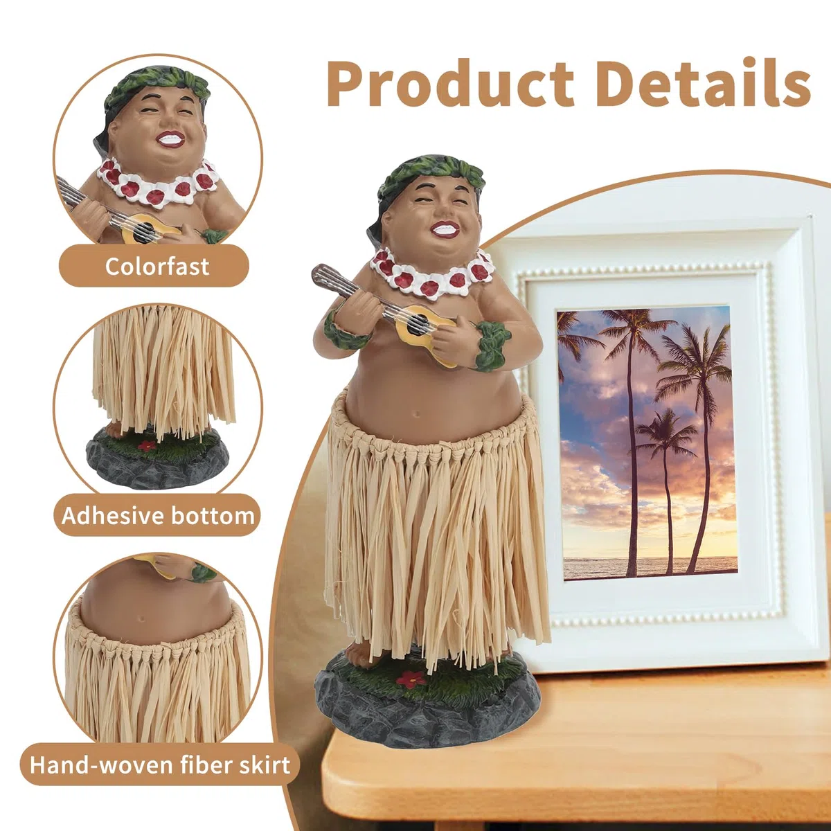 Muñeco Coche, Figura de Muñeca Hawaiana para Salpicadero, Hawaii Miniature Dashboard Hula Doll, Muñeca Hawaiana de Resina para Salpicadero para Coche, Escritorio, (Marrón Oscuro)