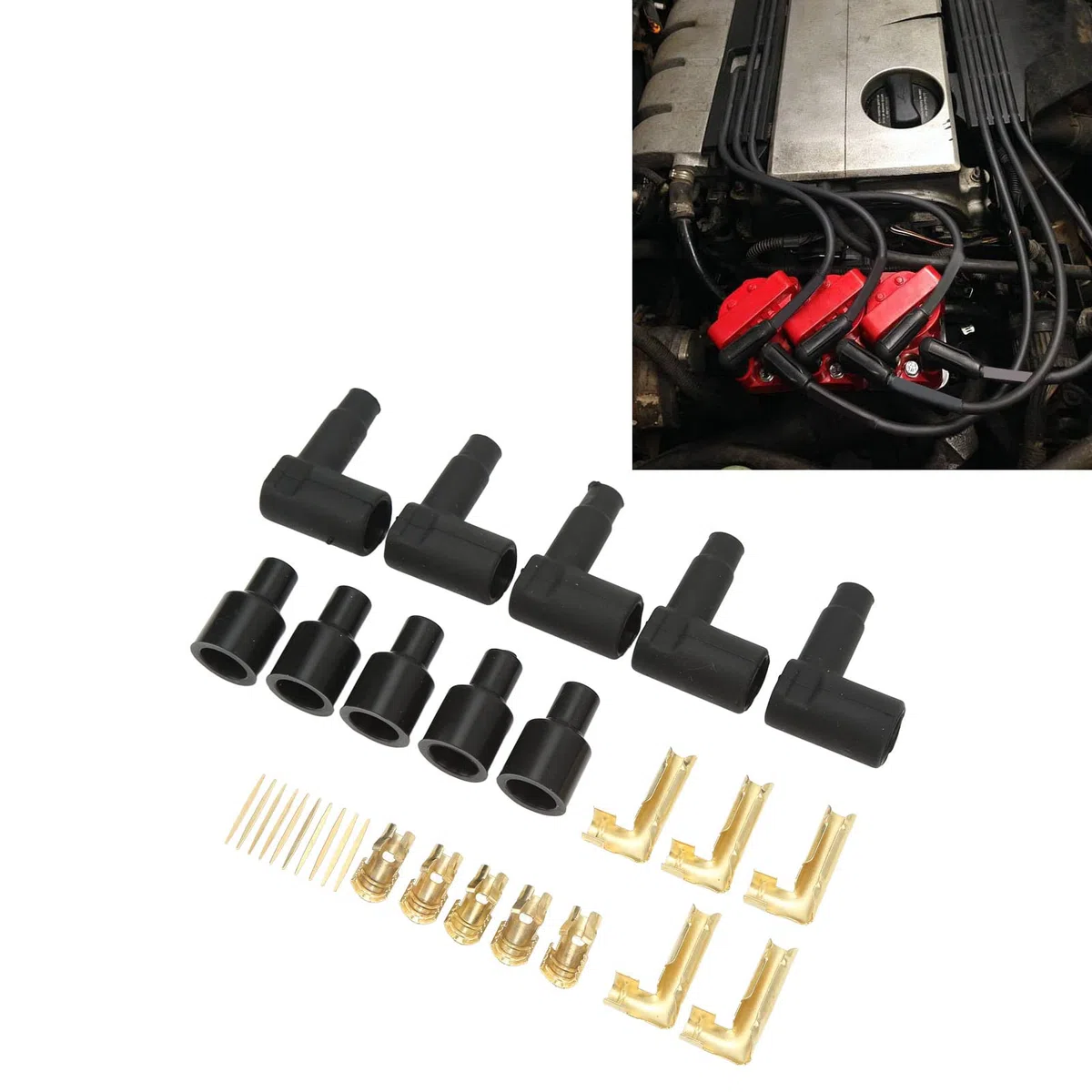 Distribuidor de 90 Grados y Kit de Terminales de Arranque de Bujía de Bobina Arranque de Bujía Distribuidor HEI y Arranque de Bobina Cable de Encendido de Bujía 30PCS Arranque de