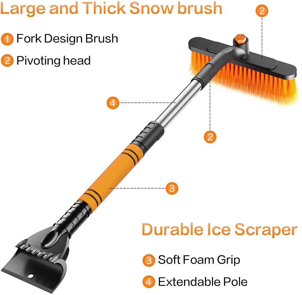 Extracción del Cepillo de Nieve del Coche Extensible con el raspador de Hielo for el Parabrisas del automóvil y el Agarre de la Espuma de la Nieve Desmontable for el automóvil