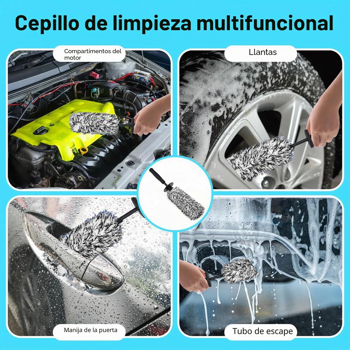 Cepillo Llantas Coche y Guante Lavado Coche con 4 Pincel para Detalles, Cepillo de Microfibra para Llantas de Coche Cepillo Limpia Llantas para Limpiar Interior y Exterior (Negro)