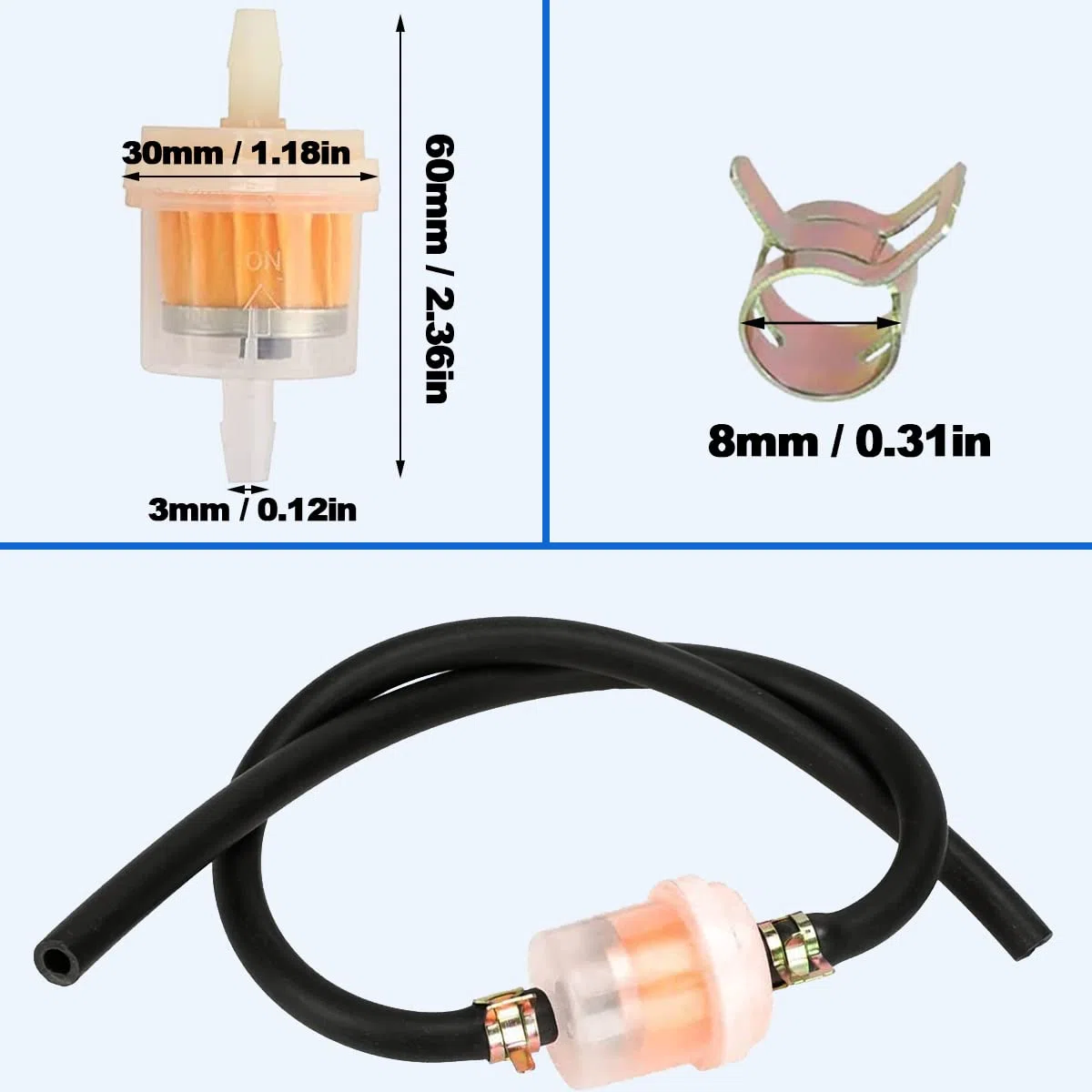 ZAMDOE Manguera de Combustible (5 Piezas * 1 Metro) Línea de Combustible de Goma para Motocicletas motosierras recortadoras (Negro/Rojo/Azul/Verde/Transparente) con filtros de Combustible