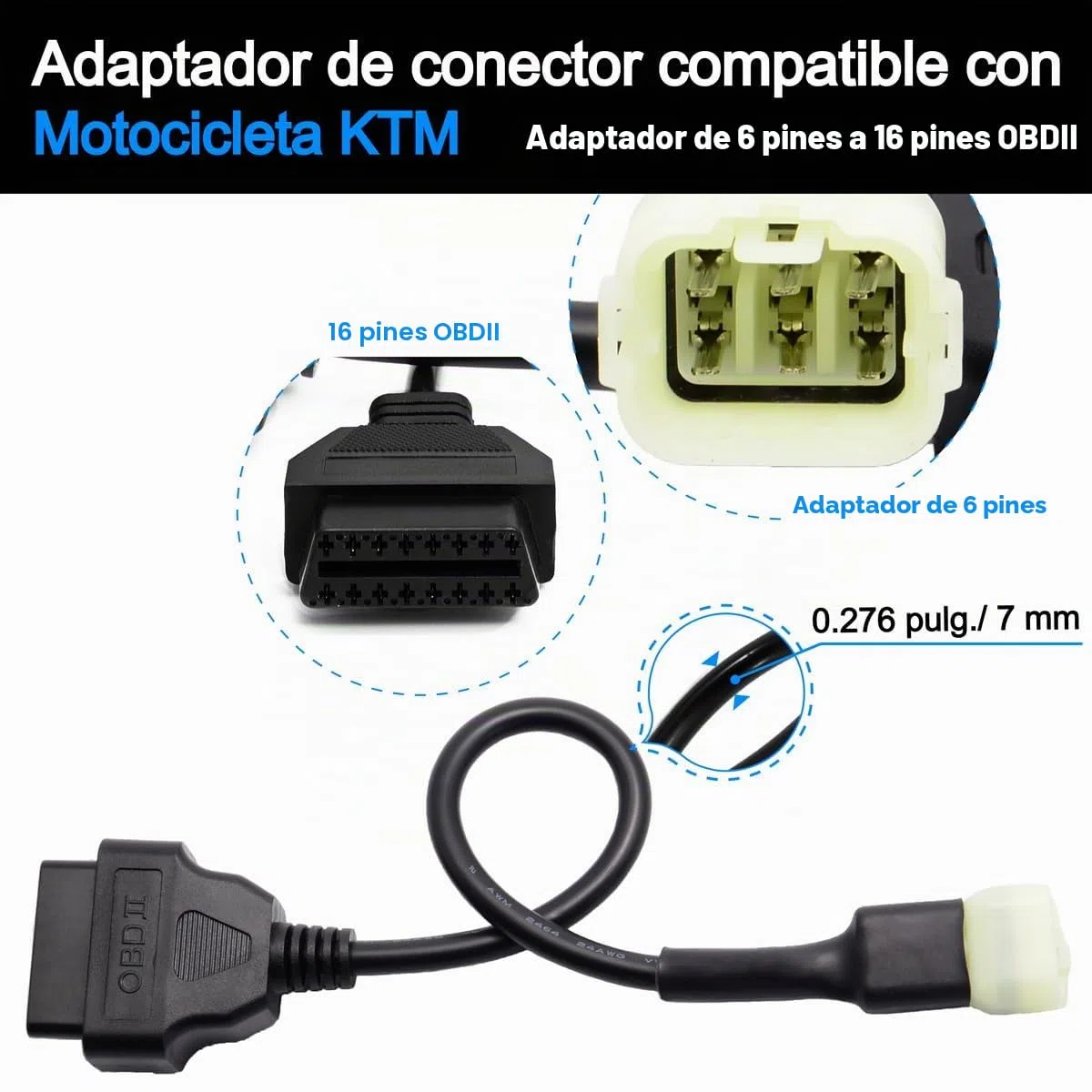Cable Adaptador de diagnóstico OBD2 OBDII de 6 Pines a 16 Pines Compatible con KTM Moto