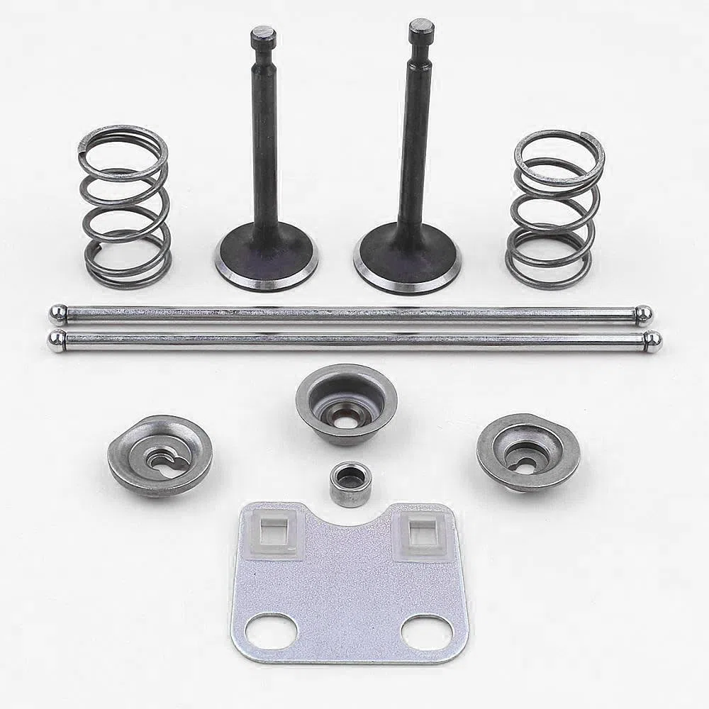 Placa guía de varilla de empuje de válvula para motor de motosierra Honda GX200 de 5.5 HP y 6.5 HP, kit de válvula de admisión/escape con retenedores, resortes, sellos y tapa de protección