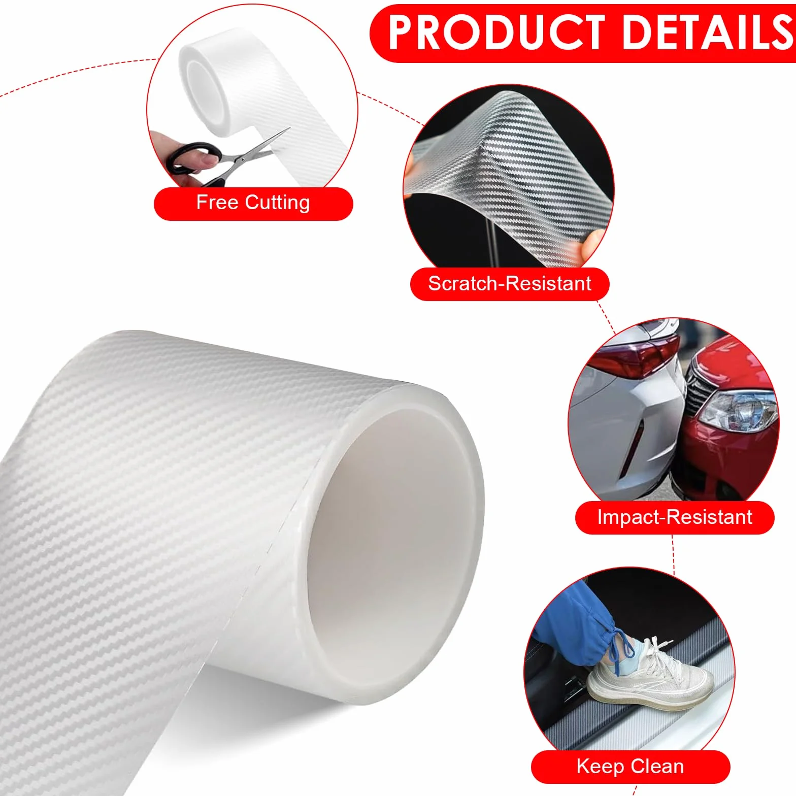 Protector Parachoques Coche, 10cm x 3m Vinilo Protector Bicicleta, Vinilo Fibra Carbono Para Moto, Adhesivo Protector para Marco de Bicicleta, Anti-Arañazos, para MTB, E-Bike