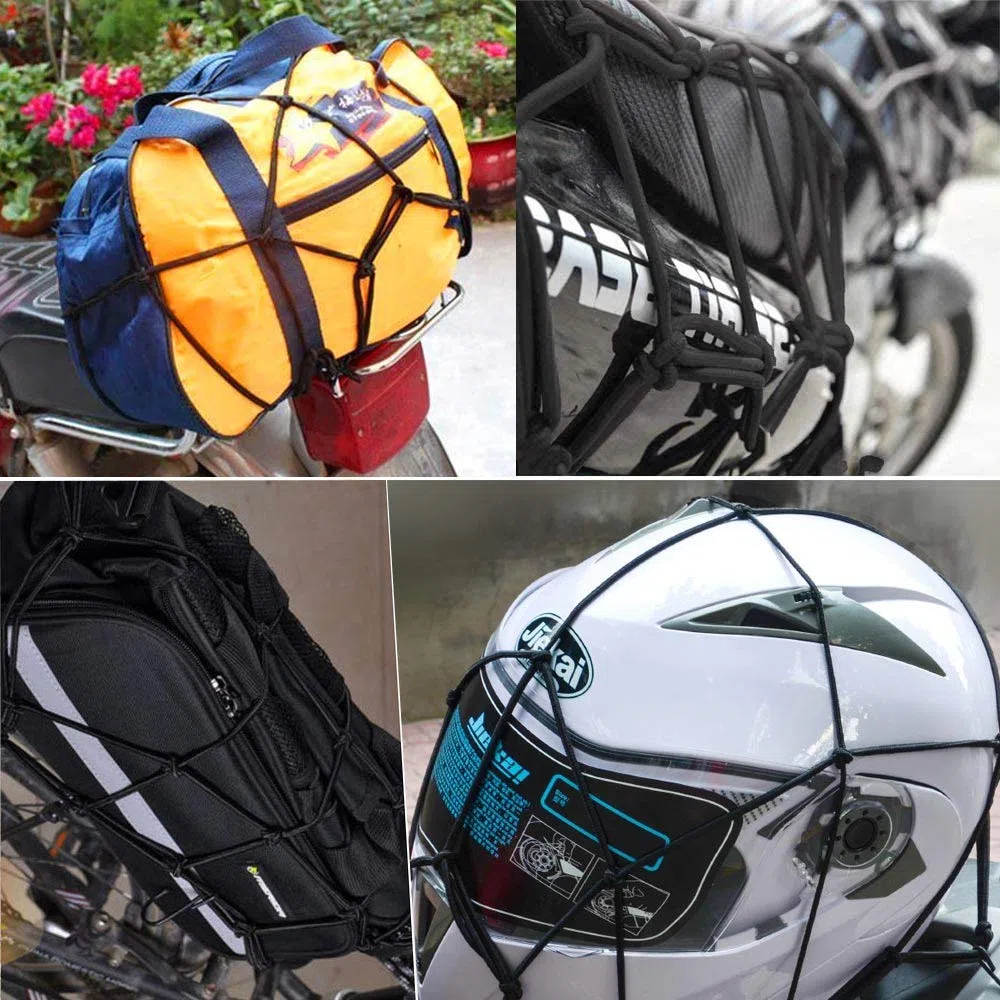 Correa de Casco y Carga para Moto, Red Elástica de Equipaje Ajustable con Ganchos, Araña Elástica