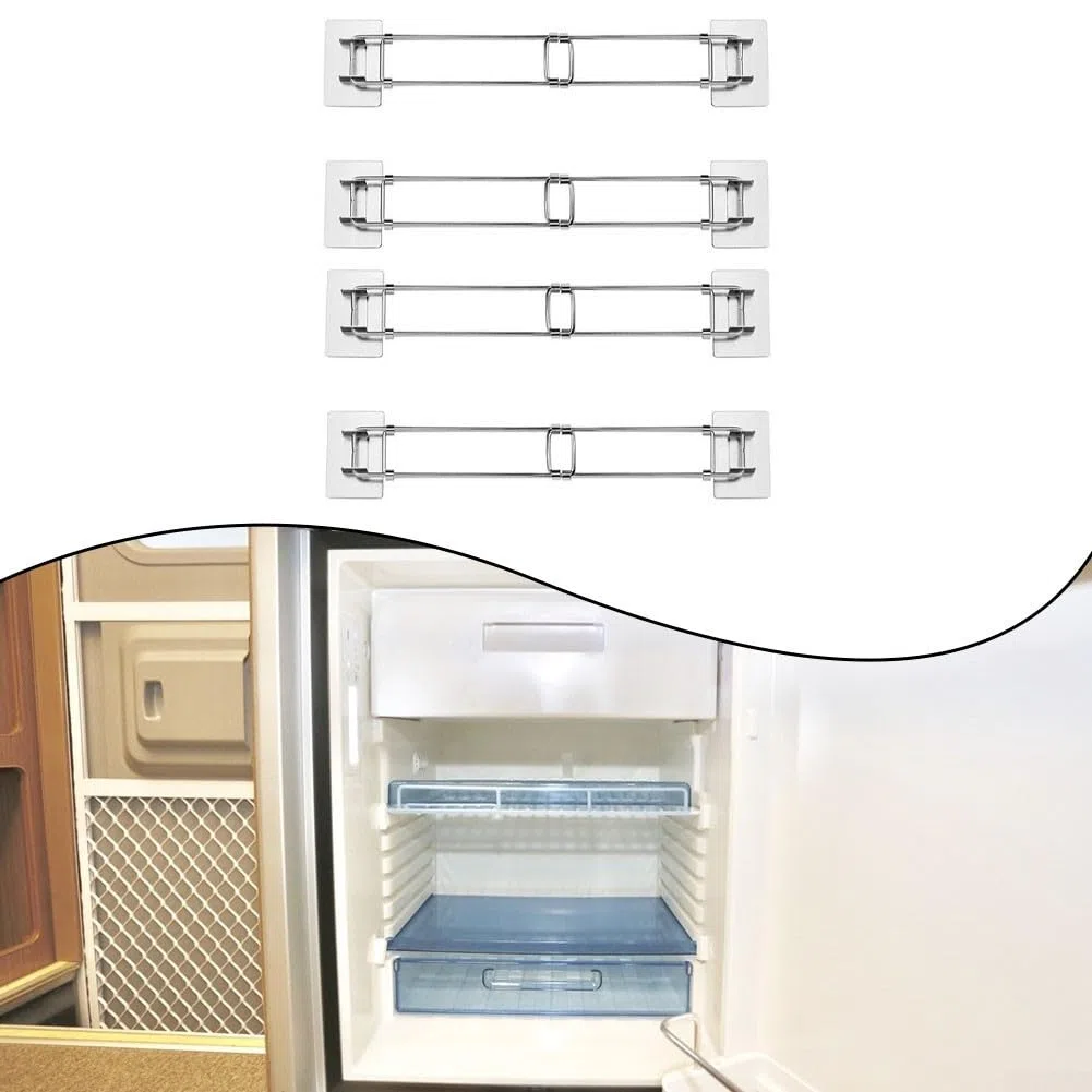 Barra de tensión ajustable para refrigerador, barra de tensión de acero inoxidable, organizador de nevera para viajes, remolque, cámper, cocina, organización de almacenamiento