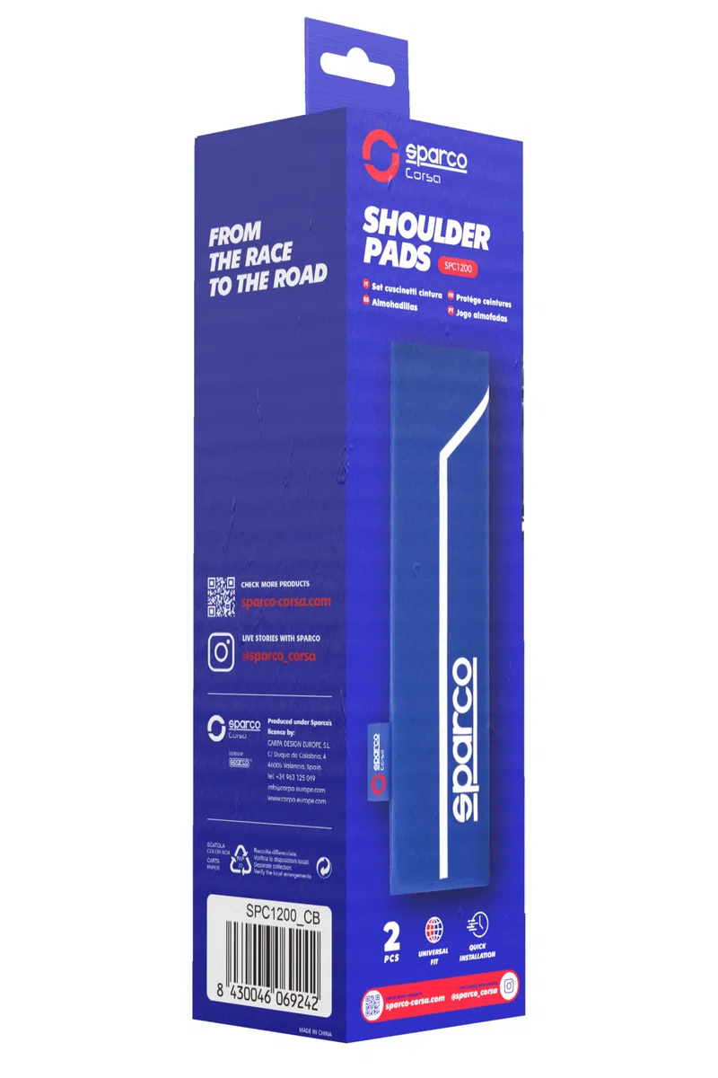 Sparco SPC1200 Pillow Seat Belt, Blue/ White