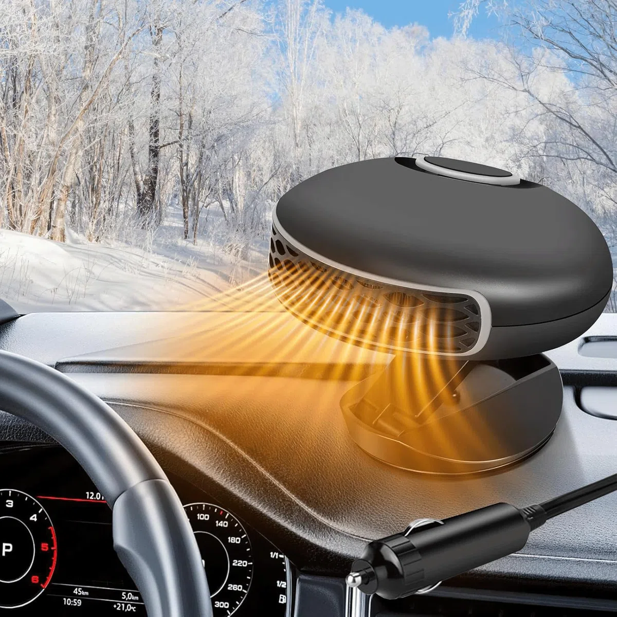 Calentador de Coche 150W, 12V Calentador Portátil para Coche, Descongelador Parabrisas con Rotación 360° Grados, Calentamiento rápido, 2 en 1 Ventilador de Frío/Calo Calefactor